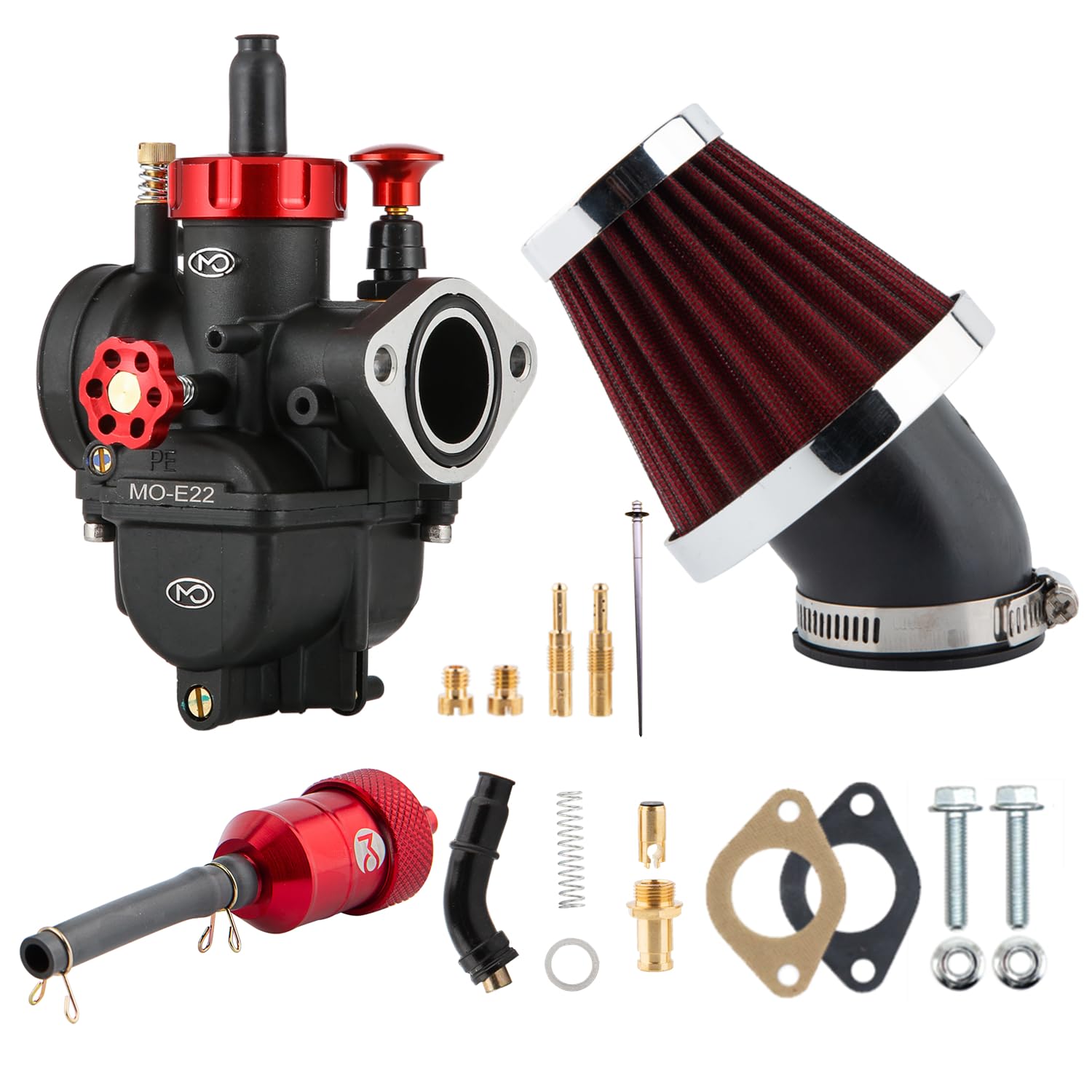 PE22 Carburetor 22mm Carburetor Kit for 110cc 125cc 130cc 140cc Apollo,TaoTao,Lifan,Kayo,SSR,Honda Dirt Bikes Pit Bikes ATVs with Carb Jets 48mm Air