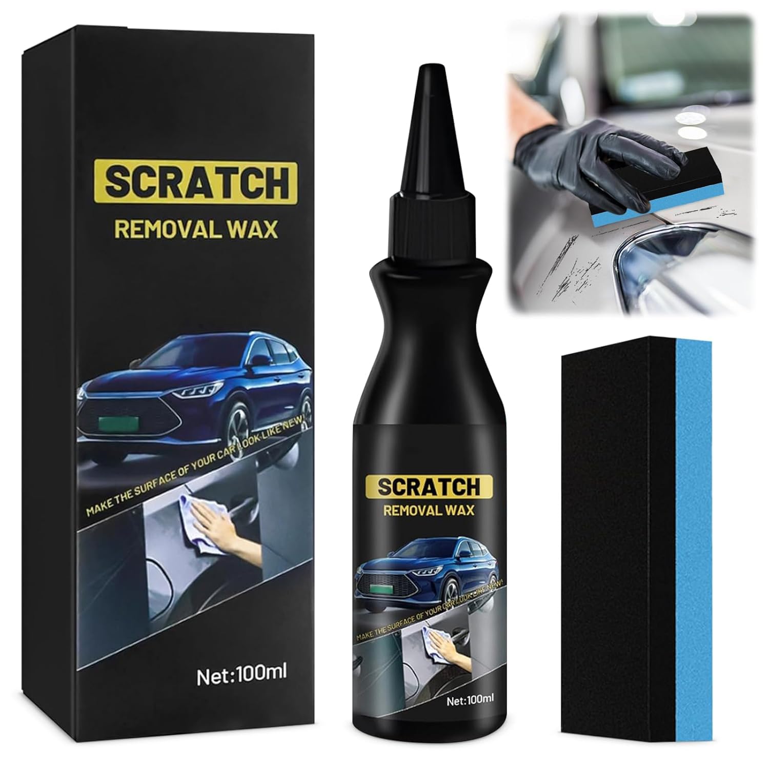 Removedor de rayones para automóviles, 2025 Removedor rápido de rayones para automóviles, Removedor para automóviles, Elimina rayones de manera efectiva y rápida con esponja, Pulidor antirayones, Reparación