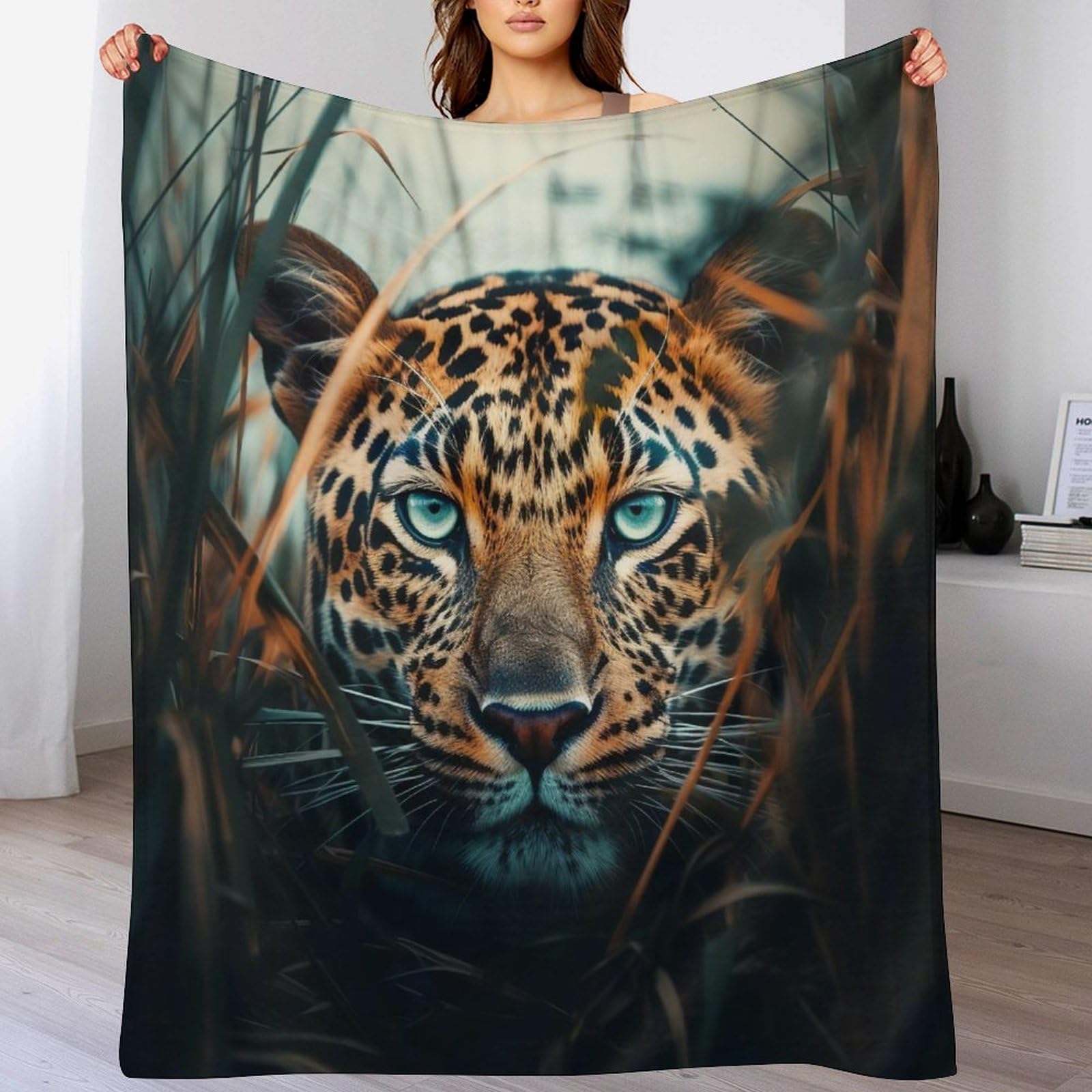 Manta de forro polar de leopardo manta de franela suave y ligera para sofá y cama 100x130