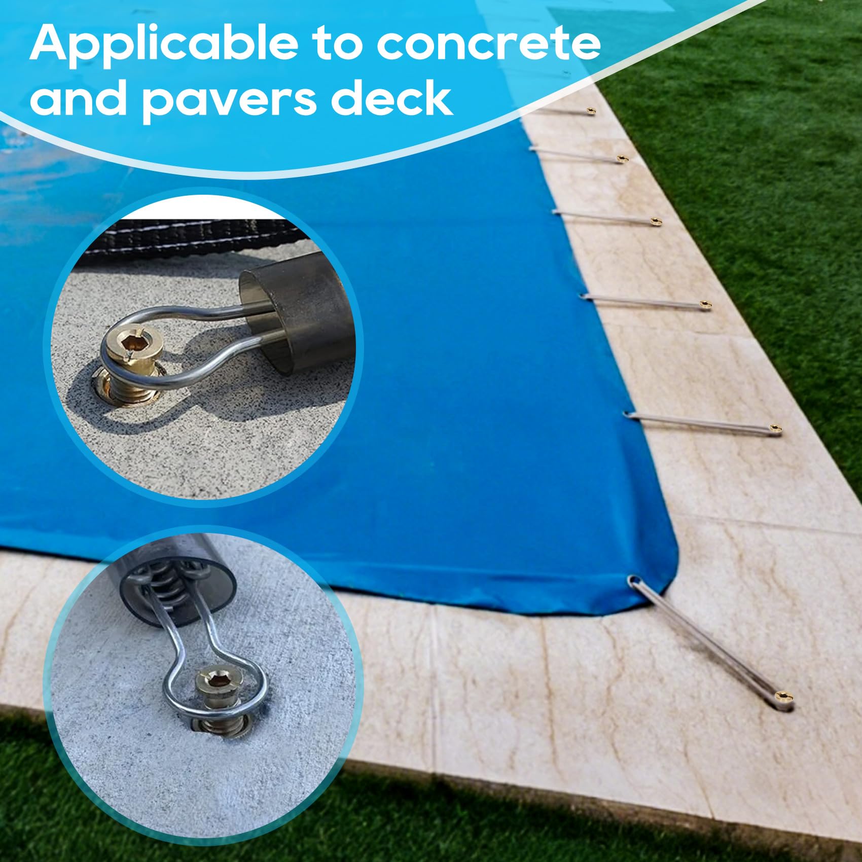 noblequest Pool Cover Anchor Removal Kit Includes 10 Brass Pool Cover Anchors, Anchor Replacement and Installation Tools, Pool Cover Tool for Inground Pools for Concrete and Paved Surfaces