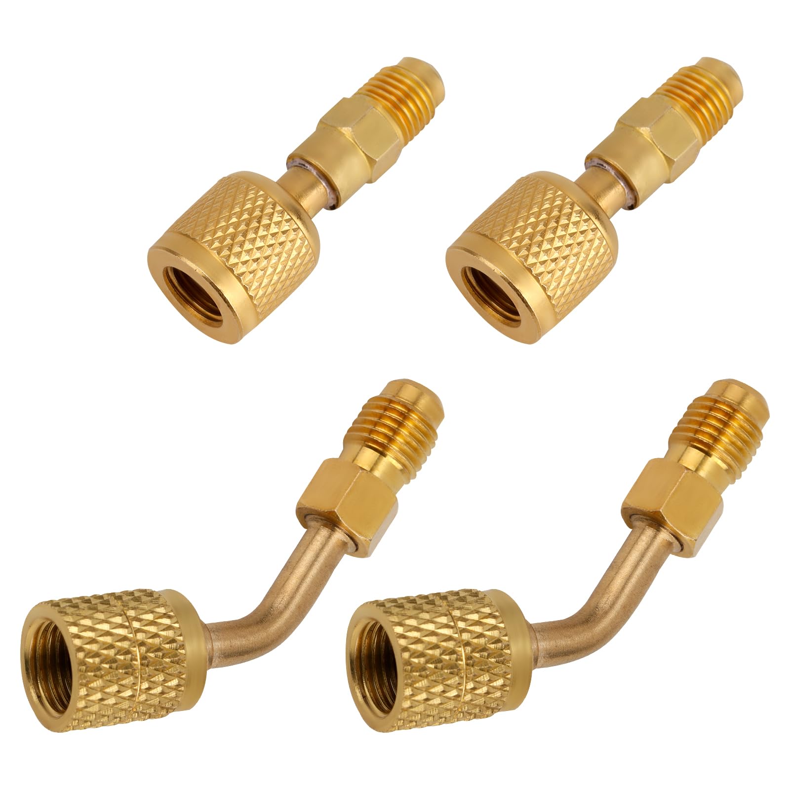 4 Set Adattatori in Ottone Refrigerante, Adattatore R32 R454B e R410A Raccordi con Filettatura Femmina da 1/4" a Filettatura Maschio da 1/4" per Sistemi HVAC Serbatoi Refrigerante e Unità Mini Split