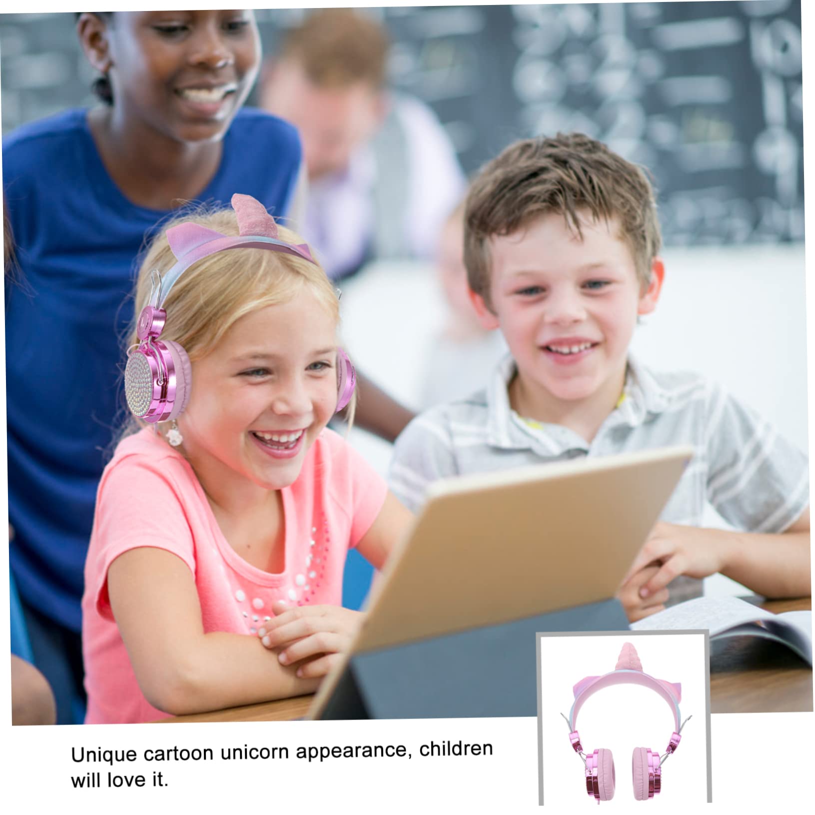 OSALADI 2piezas Auriculares Infantiles con Microfono Forma De Unicornio Diseño De Brillante y Auriculares para Niño Niña para Música y Cómodos y Plegables como