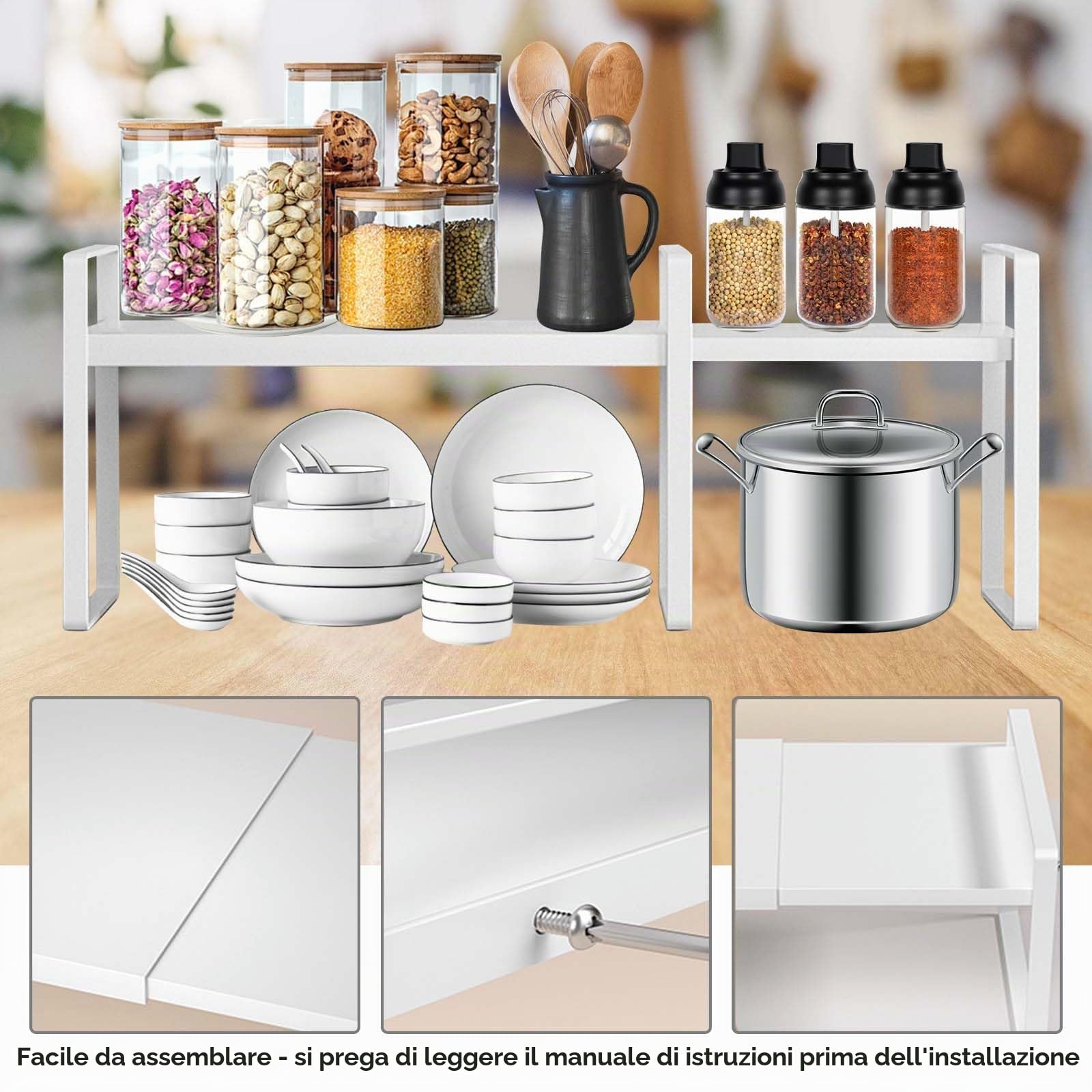 Scaffale allungabile per armadio da cucina, mensola da cucina, mensola per armadio, mensola per spezie estensibile, mensola per dispensa, organizer per armadio regolabile per banconi da cucina, 35 a