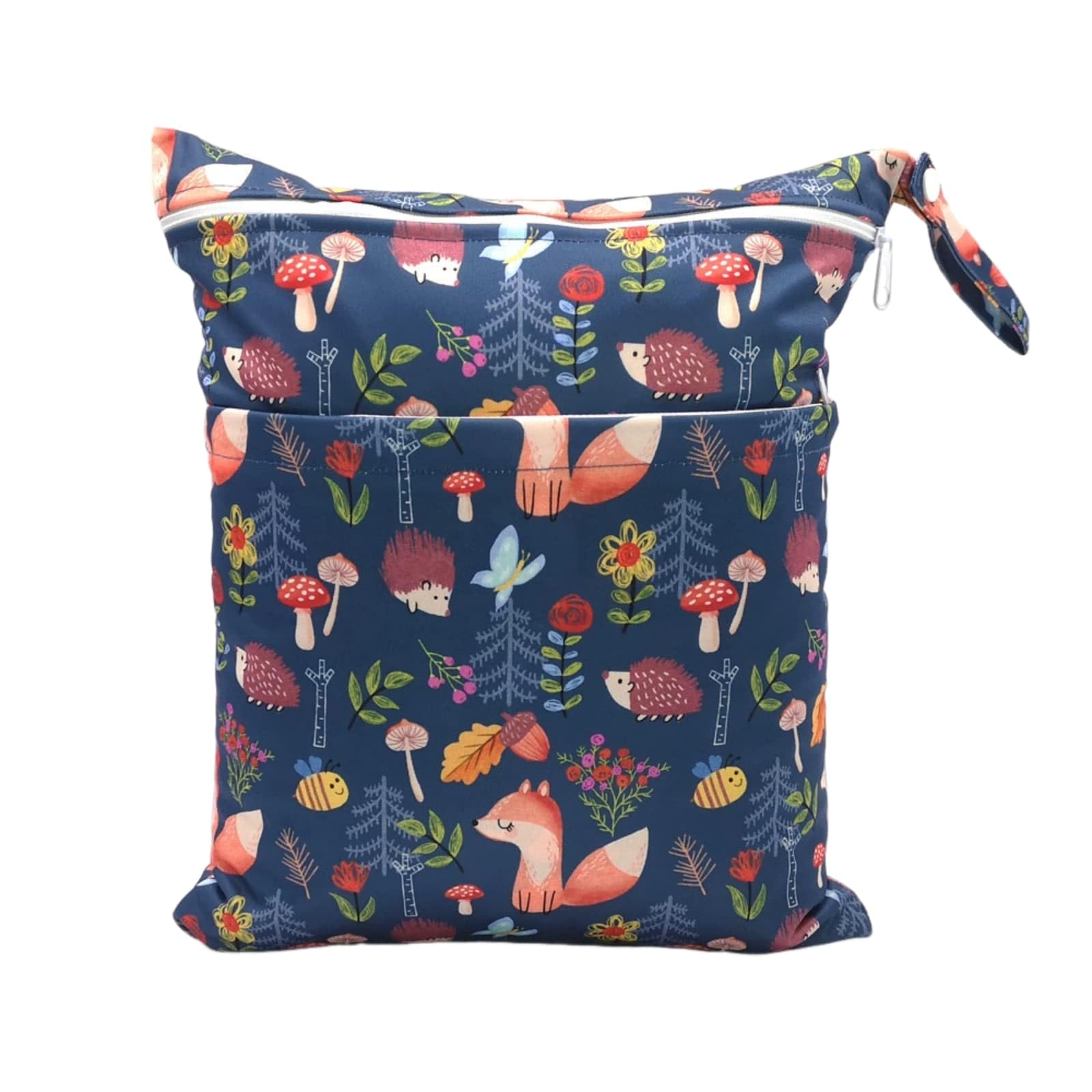 Hixingo Waterproof Wet Dry Bag, Reusable Nappy Wet Bag Cloth Diaper Wetbag with Zipper 30x36cm Cartoon Style Nappy Wetbags Washable for Baby Items Wet Clothes (Fox + Hedgehog,4 Pieces)