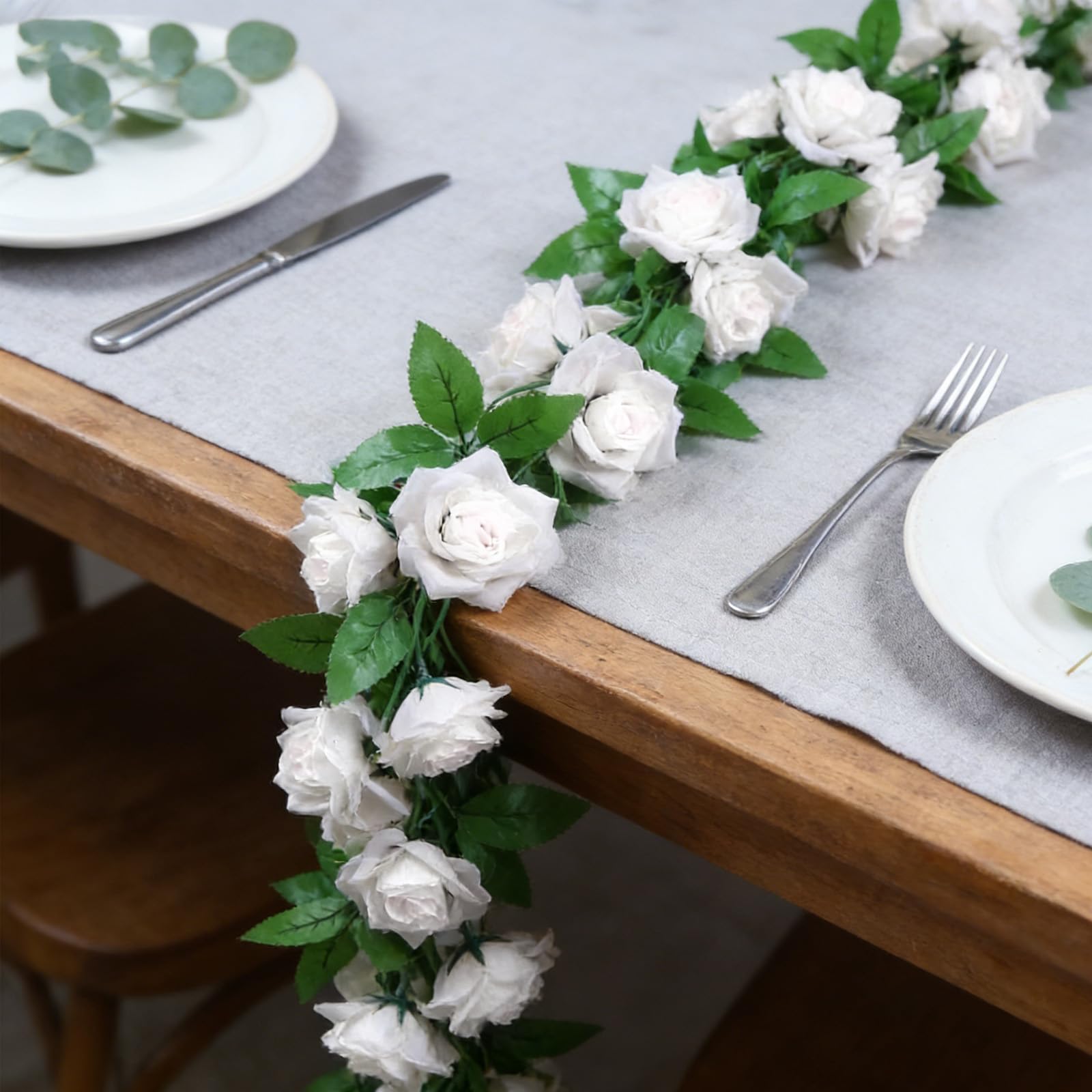 Lot de 6 guirlandes de fleurs artificielles à suspendre pour fête de mariage, mur, jardin, table, décoration d'intérieur (blanc)