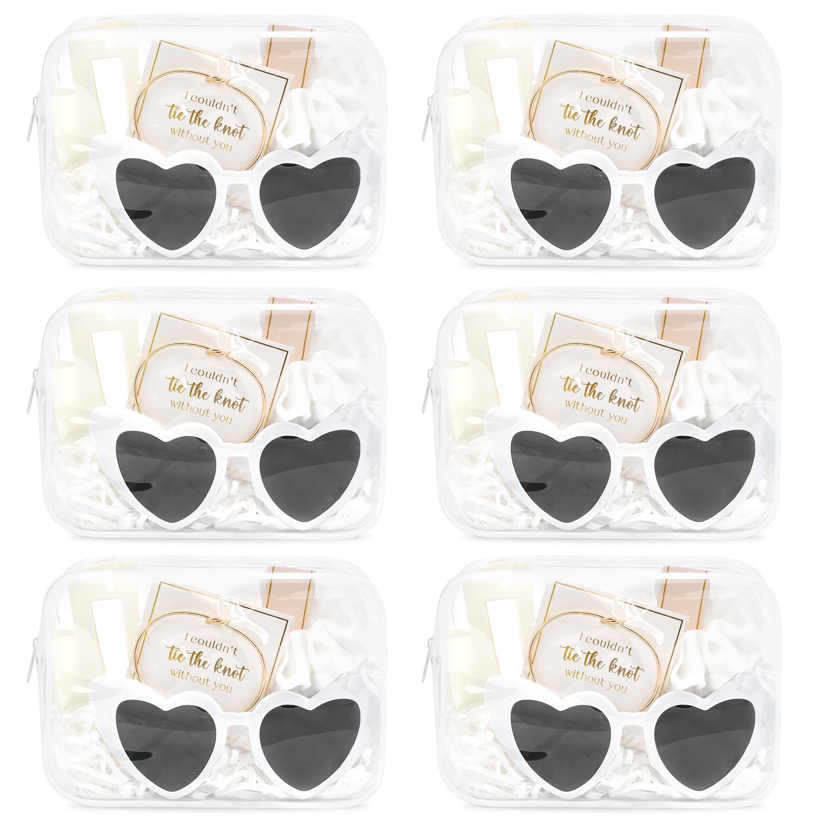 DEEKA 30 Pcs Bridesmaid Proposal Bag Set Gift Clear Makeup Toiletry Bag Bachelorette Party Favors Sunglasses Hair Claw Clips Scrunchies Knot Bracelets