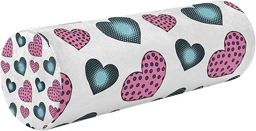 Miniatura 1 de JUNZAN Valentine's Green Pink Hearts Dots Bolster Pillow Long Neck Roll Pillow Cover Long Round Pillow for Support Pillows for Legs Cylinder Pillow