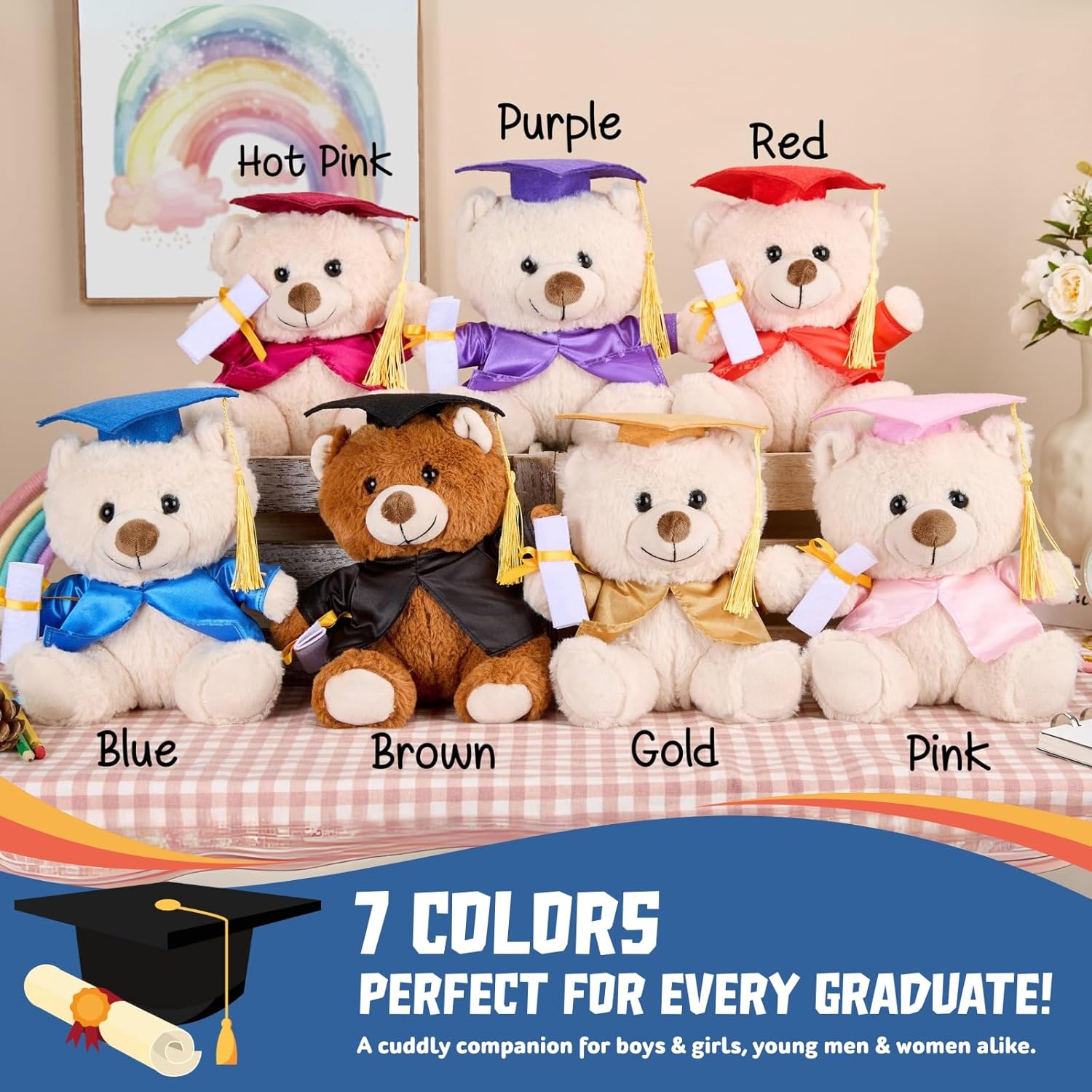 Personalized Graduation Bear Stuffed Animal 2026, 11" Custom Graduation Plush Bear with Name Date, Preschool Kindergarten High School College University Grad Gift