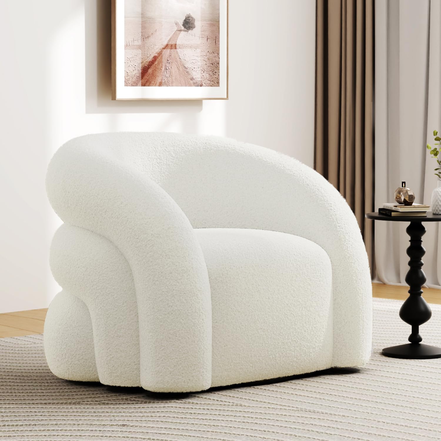 SEYNAR Swivel Accent Chair with Sherpa Teddy Fabric - Modern Round Armchair for Living Room, 360°Swivel,No Assembly Required, Plush Cozy Barrel Chair