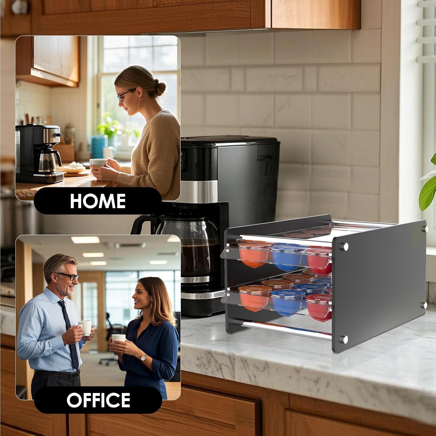 Acrylic Coffee Pod Holder - 2 Tier Storage Organizer for Nespresso Pods, Holds 30 Pods, Compatible for Nespresso Vertuo Pods, Coffee Pod Drawer Organizer for Home