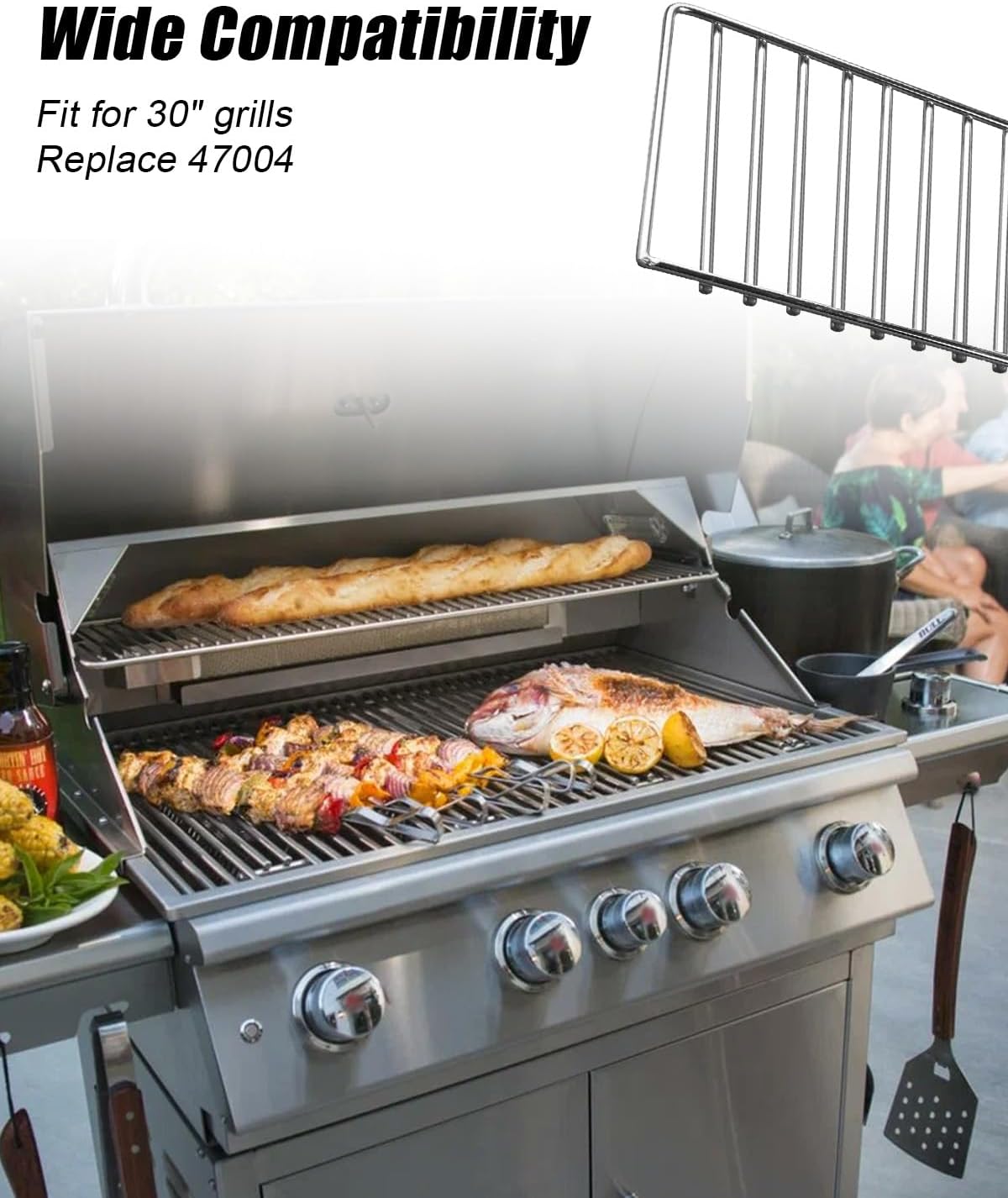 47004 Grill Warming Rack for Bull 30 Gas Grill, Heavy Duty 304 Stainless Steel Grill Replacement Warming Rack Fits for Angus Outlaw Lonestar 4 Burner & Bison Charcoal BBQ Grills