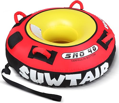 Tubos remolcables para canotaje para 1 persona, trineo inflable y resistente con cuerda de remolque de 3.3 ft detrás de ATV, cojín y cubierta,