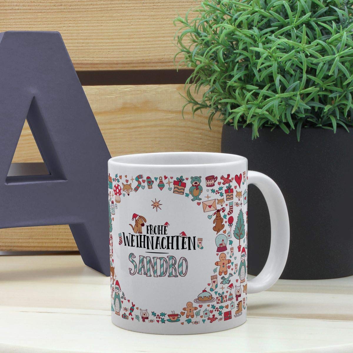 Personalisierte Tasse 'Sandro' – Weiß, 325 Ml, Spülmaschinenfest, Mit Namensdruck