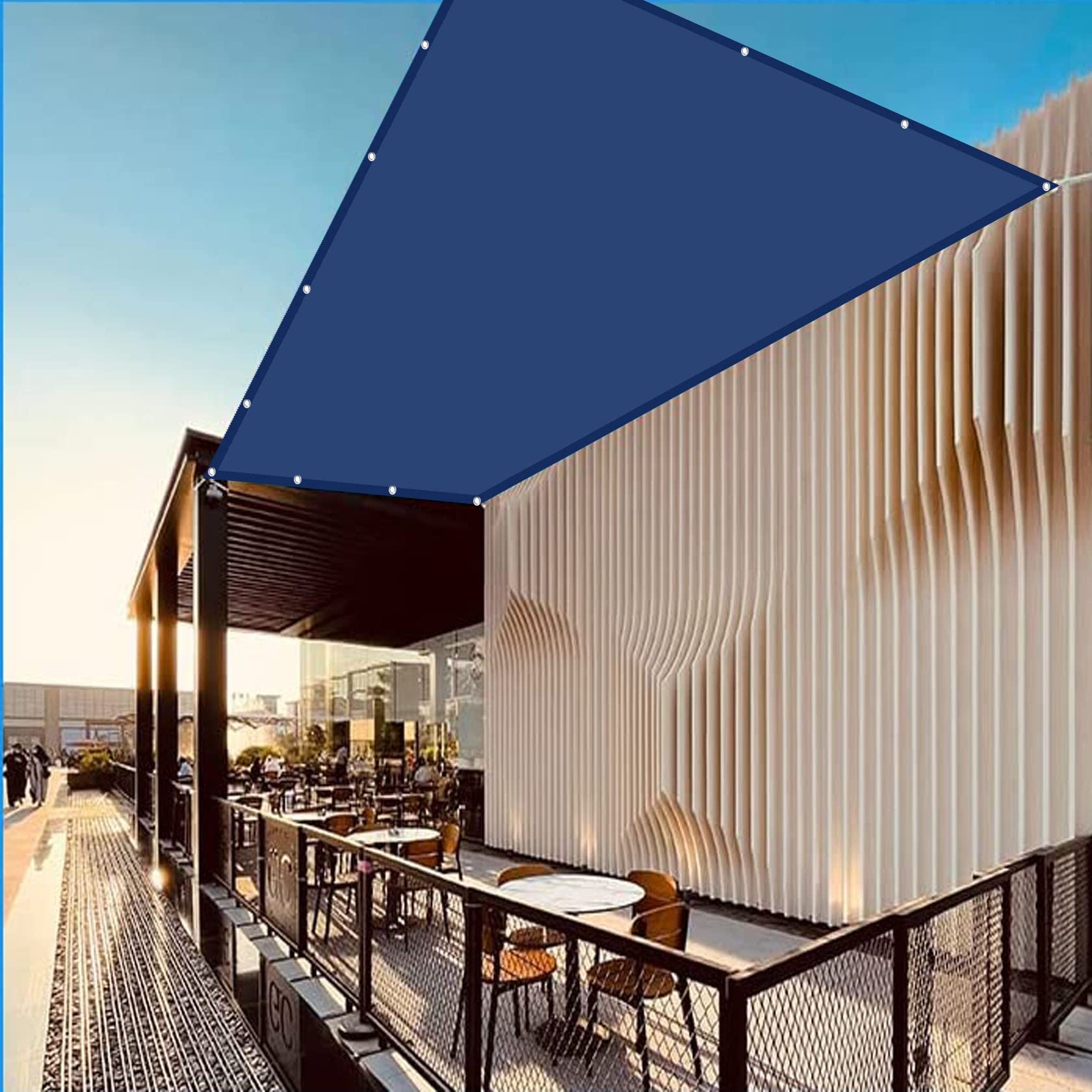 Voile d'ombrage extérieur 6x10m bleu foncé pour créer de l'ombre sur la terrasse et le jardin