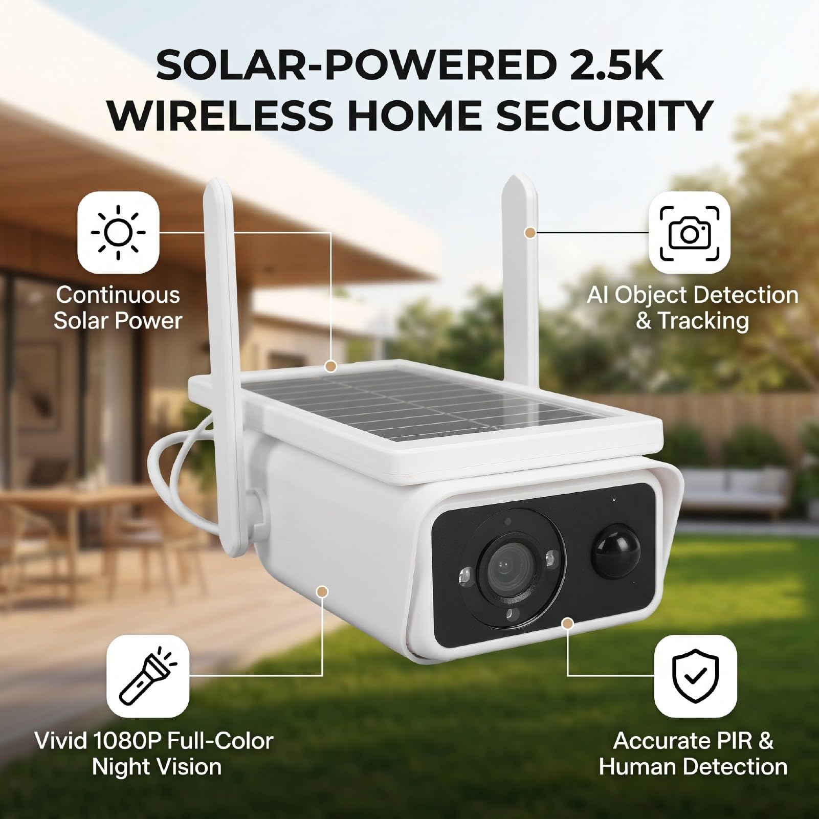 2K-Solar-Überwachungskameras, Kabellos für den Außenbereich, Aufzeichnung Rund um die Uhr, 360°-Ansicht, Schwenk-/Neigefunktion, Vollfarb-Nachtsicht mit Spotlight