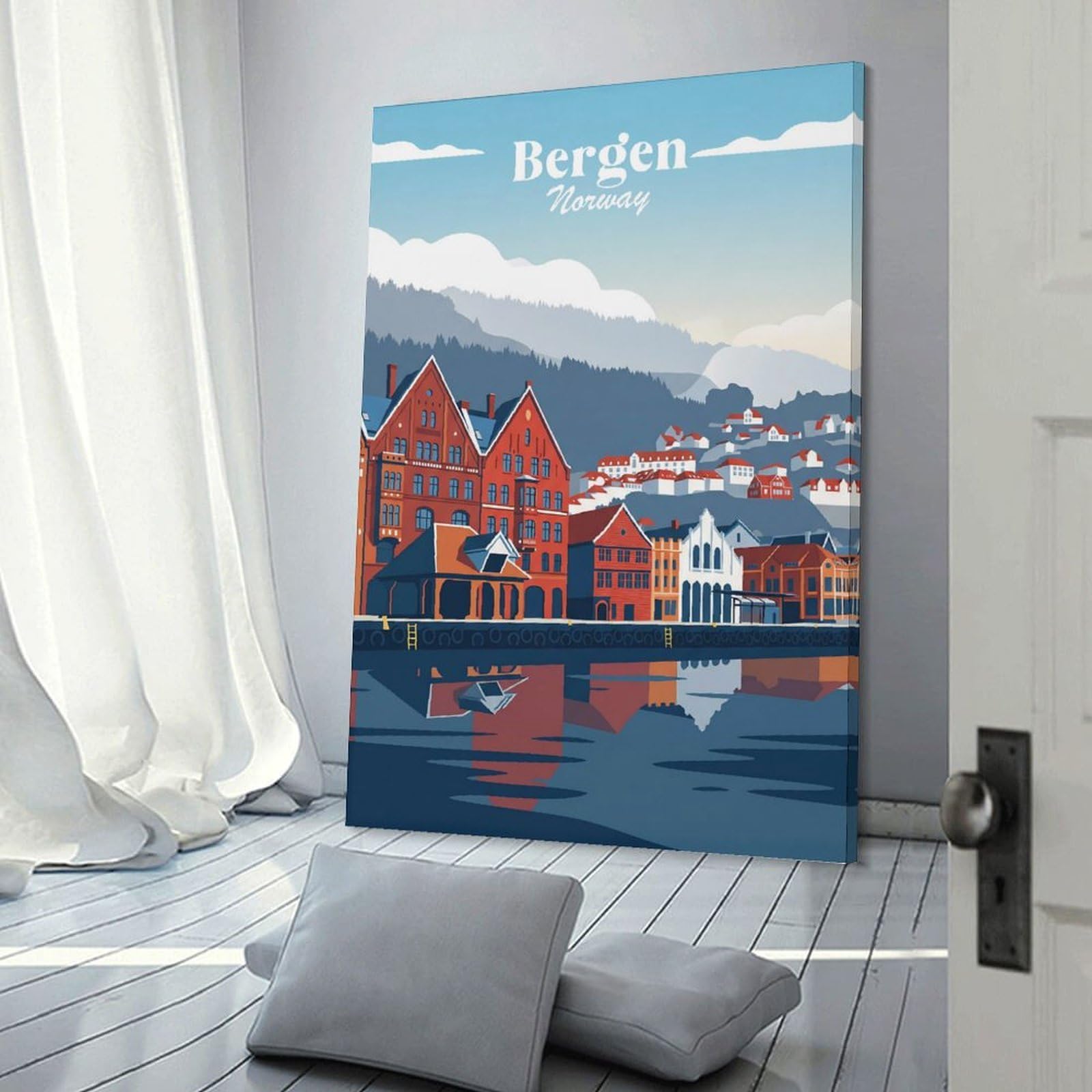 Junmoney Bergen Norway Wall Decor Canvas Print, 16x24inch(40x60cm), for Living Room, Bedroom, Office Or Hallway, An Adaptable Decor Piece for Home Use