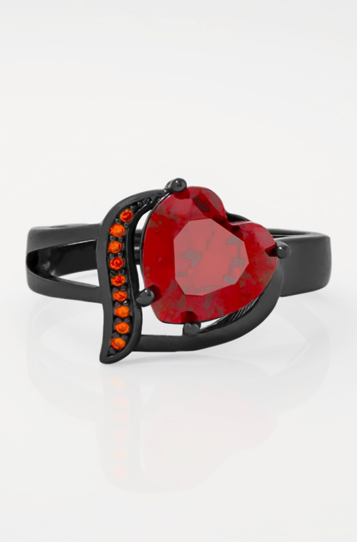 Rings for Women and Girls Fashion Finger Ring | Red Crystal Stone Rings Black Gun Plated Ring Heart Shaped Ring for Women | Anniversary Gift for Wife Valentine Gift for Girls