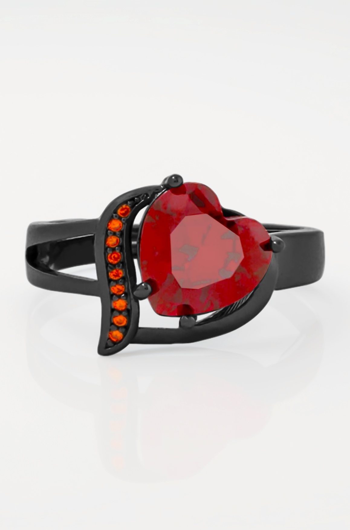 Yellow Chimes Rings for Women and Girls Fashion Finger Ring | Red Crystal Stone Rings Black Gun Plated Ring Heart Shaped Ring for Women | Anniversary Gift for Wife Valentine Gift for Girls