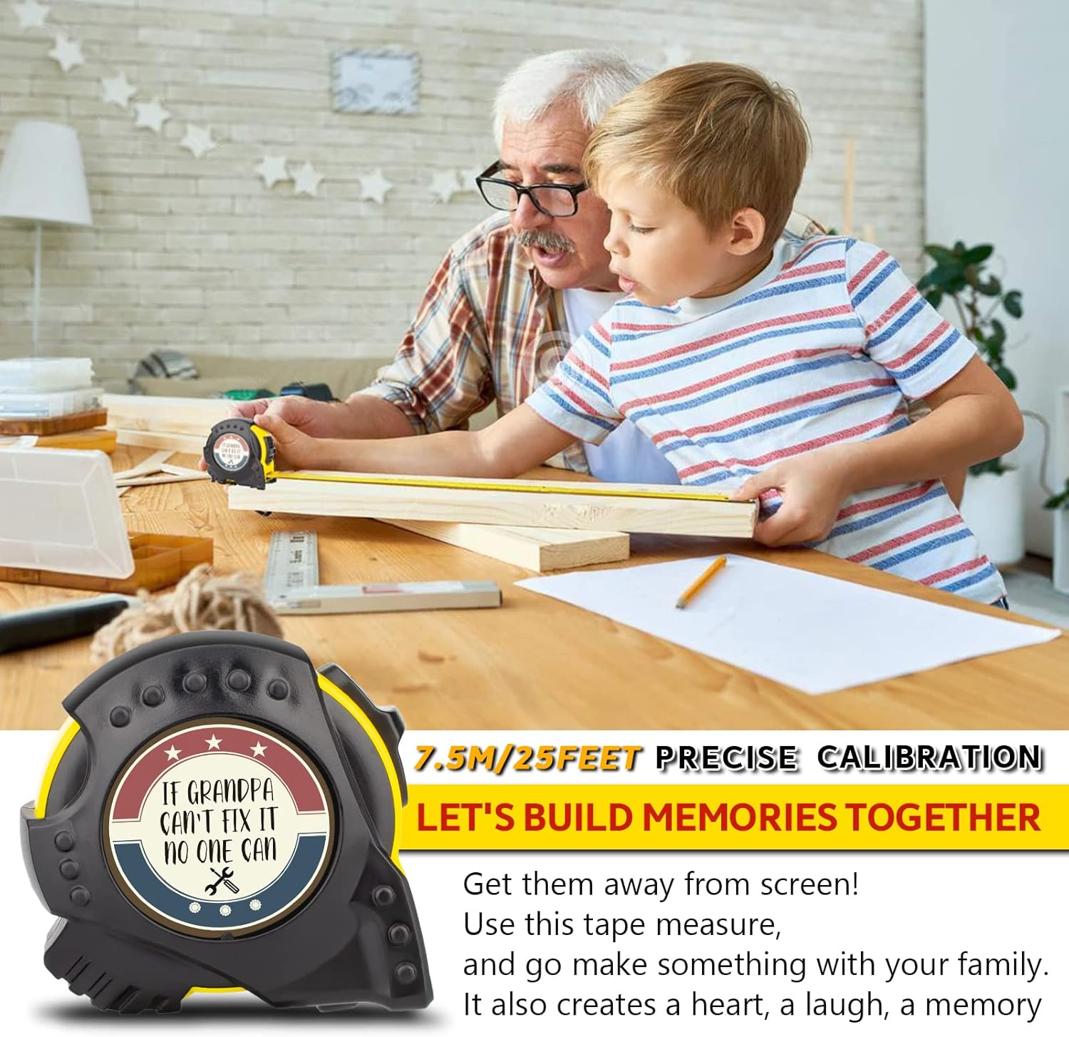 Gifts for Grandpa - Grandpa Birthday Gifts for Grandfather - if Grandpa Can't Fix It No One Can Measure Tape Grandpa Pa Gifts Set