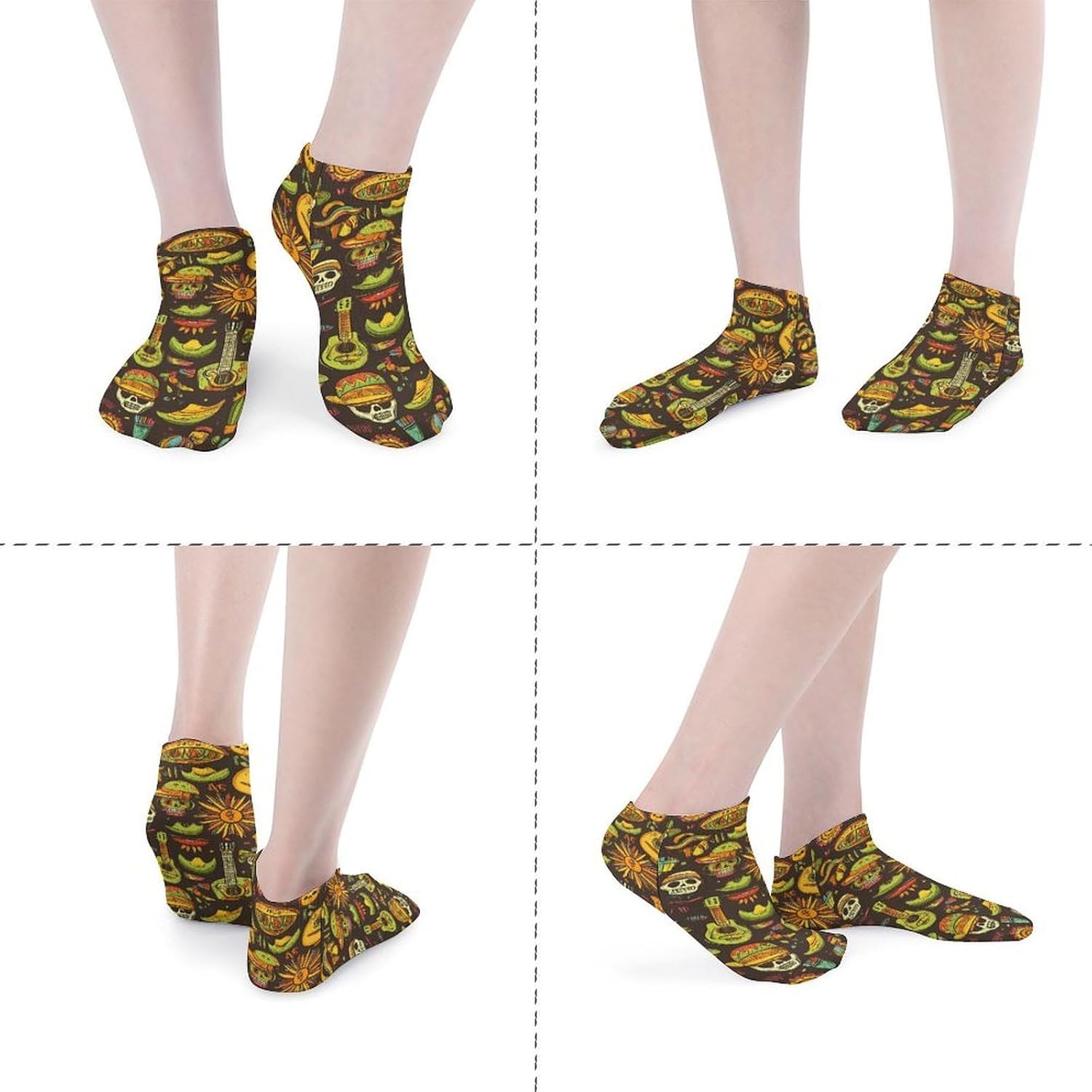 Mexican Hats And Cactus 5 Pairs Ankle Socks Athletic Low Cut No Show Short Socks for Men Women