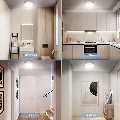 Miniatura 3 de YINDUZ Lámpara de techo con sensor de movimiento que funciona con pilas, luz inalámbrica para armario, sensor de movimiento, 300 lúmenes, luces