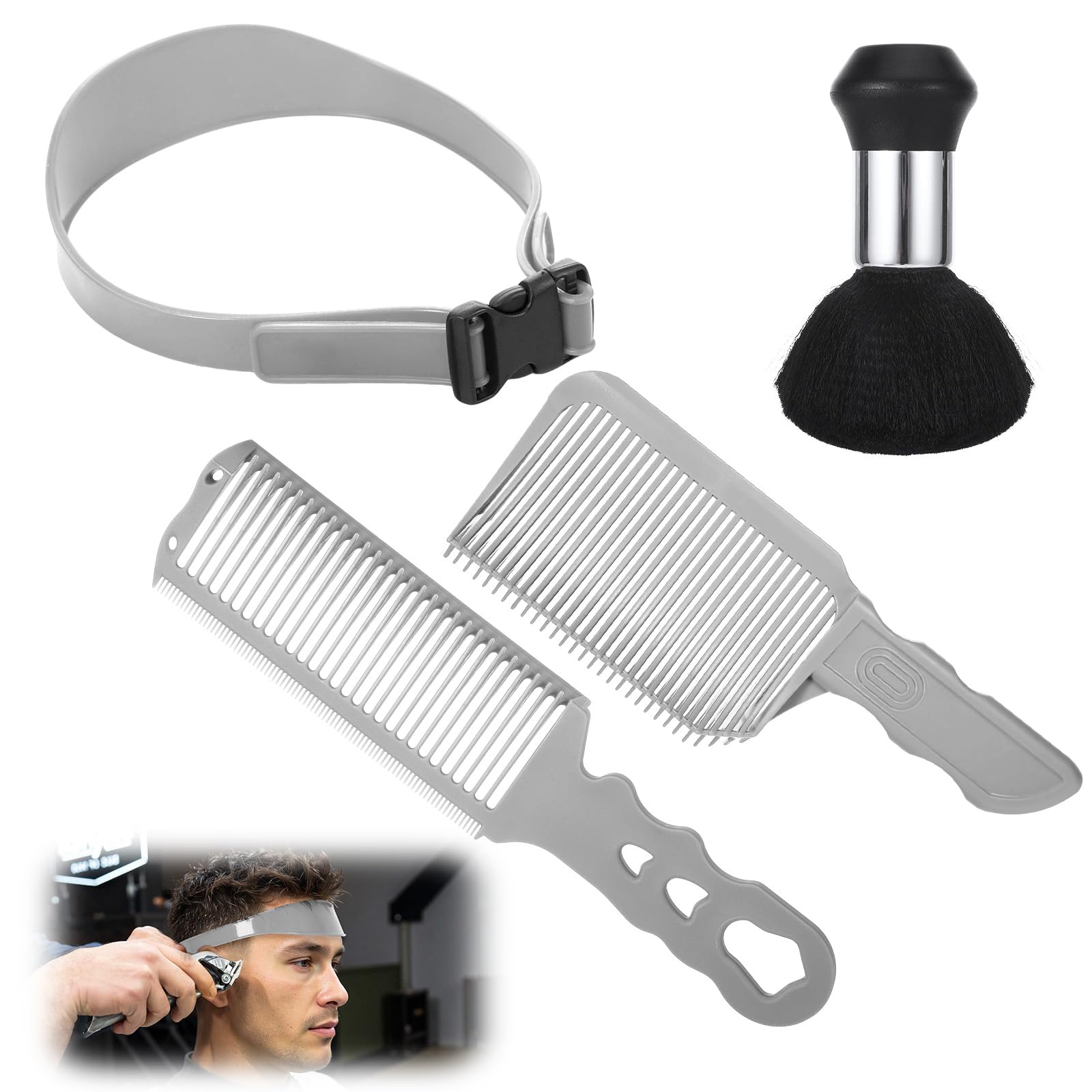 Fade Comb for Men Haircut Kit, Fade Hair Trimming Comb with Haircut Band, Barber Friend Guide for Men and Neckline Template, Guide Hair Cutting Guide(