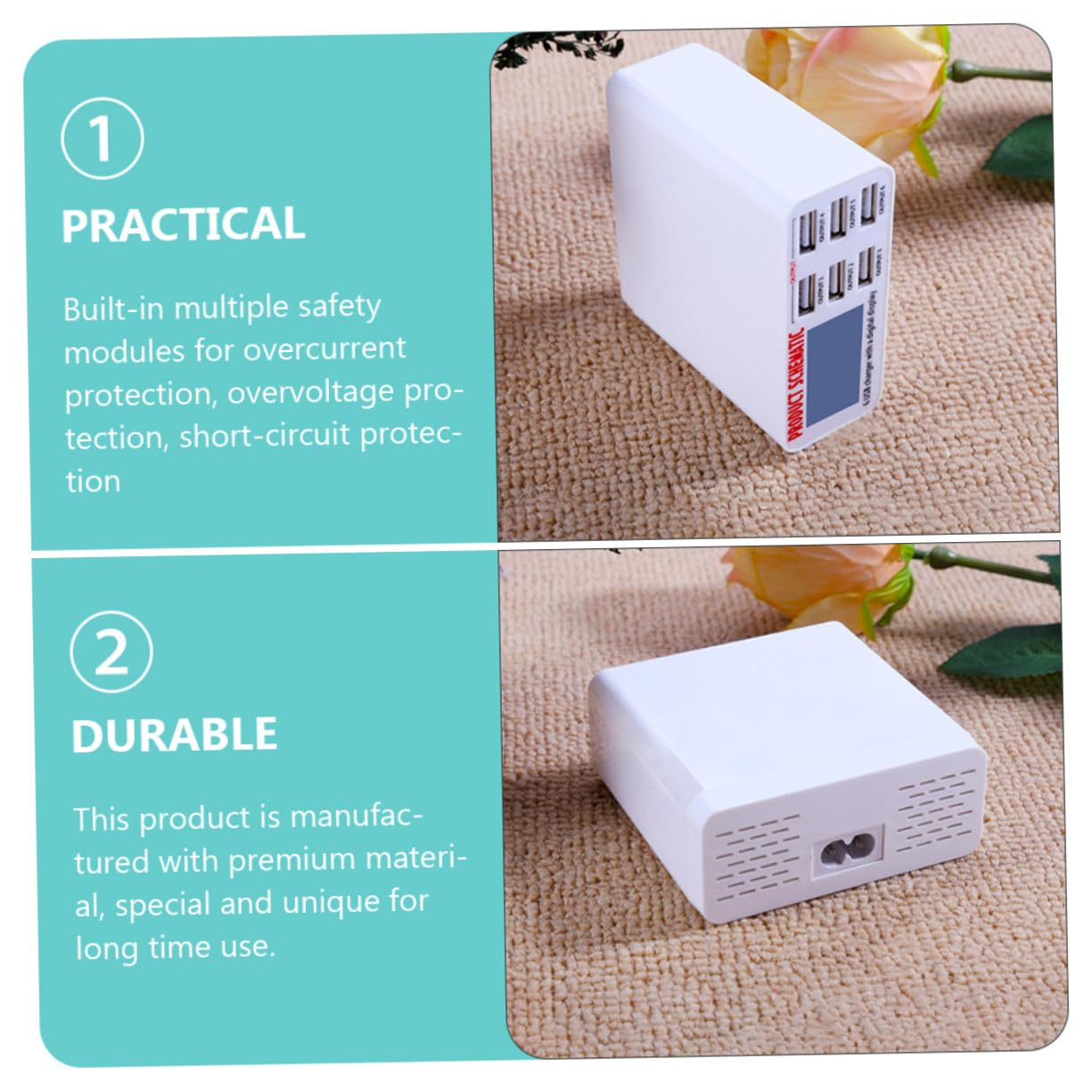 Cargador USB Multipuertos de 6 Puertos 40w Pantalla LCD