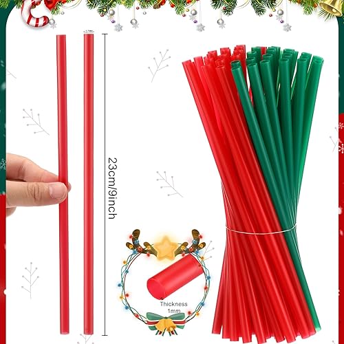 Miniatura 2 de Zhehao 200 popotes de plástico para Navidad, color verde y rojo, pajitas desechables de plástico duro, popotes de plástico reutilizables para