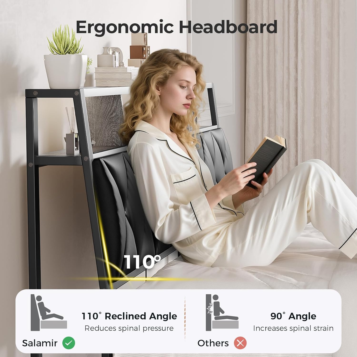 King Headboard Only, Headboard for King Size Bed with Storage, Upholstered Headboards with LED Lights & Charging Station, Attach Frame, Ideal for Bedroom/Dorm/Guest Room, Black, Faux Leather