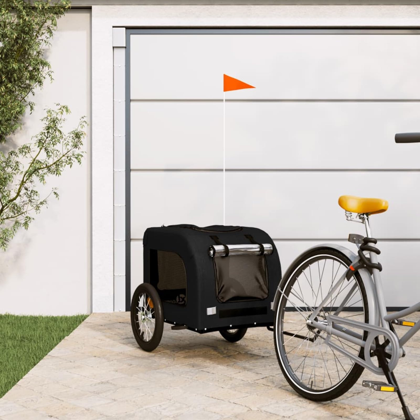 Homgoday Przyczepa rowerowa dla zwierząt czarna Oxford i żelazo, wyposażenie wózka dla psa, wózek rowerowy wózek rowerowy, wózek dla psa, transporter rowerowy model 93835