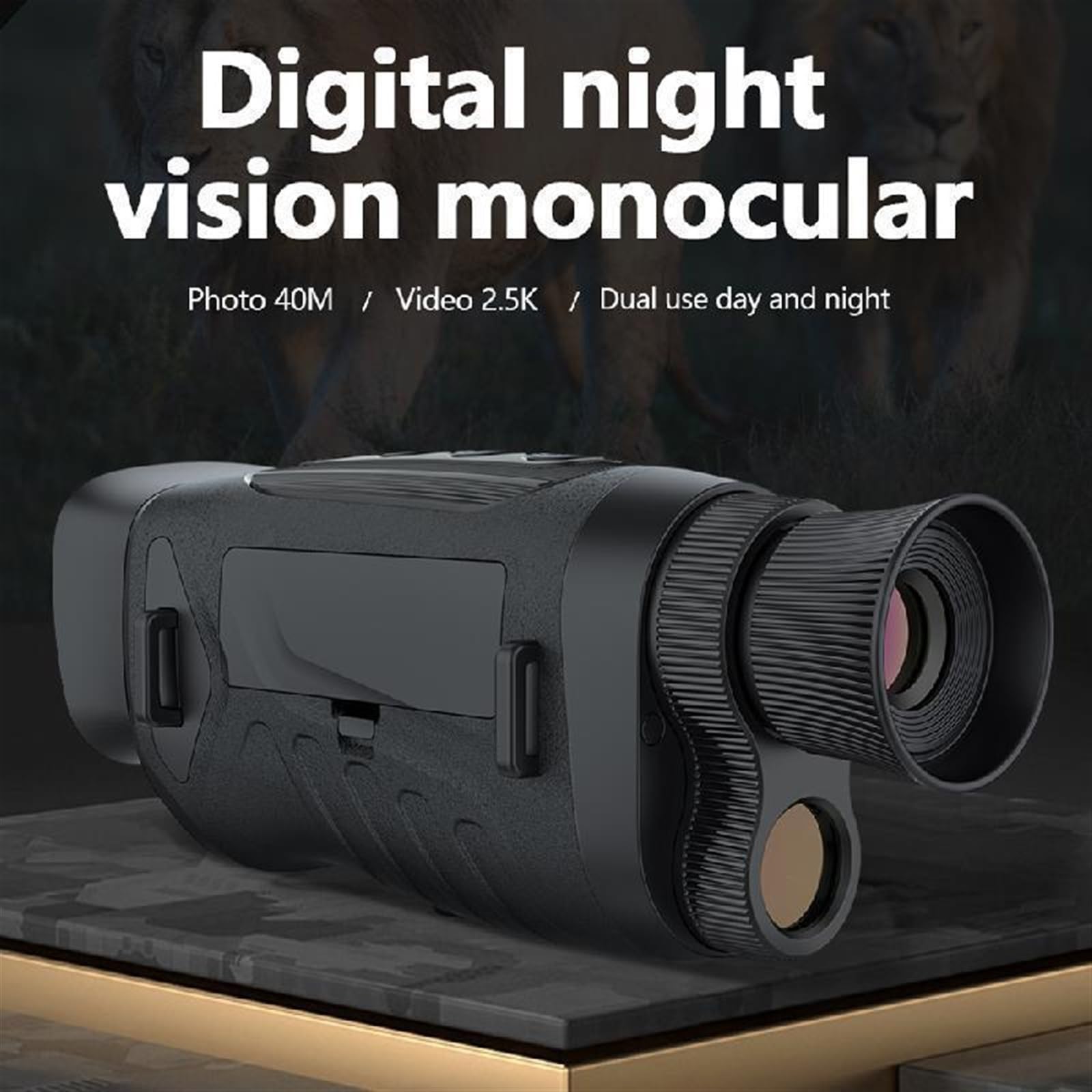 Dispositivo de visión nocturna infrarroja Monocular, 2,5 K, UHD, 1080P, uso diurno y nocturno, foto y vídeo, 8X, Digital, 300M, visión completamente oscura, a distancia(Nero)