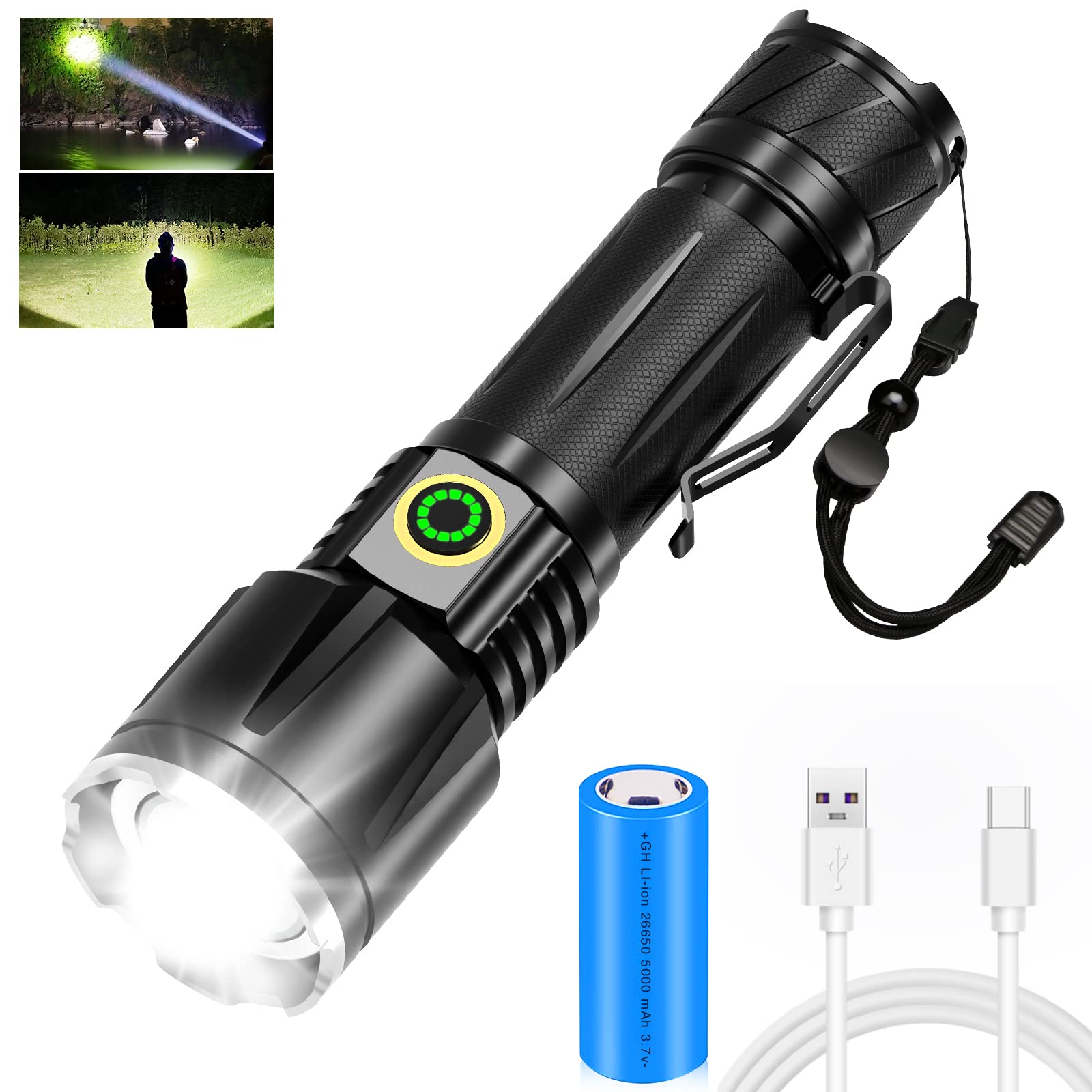 Torcia LED Ricaricabile 10 Modalità, Zoomabile, Impermeabile IPX6 – Super Luminosa, Con Luce Calda E Fredda, Ideale Per Campeggio Ed Emergenze