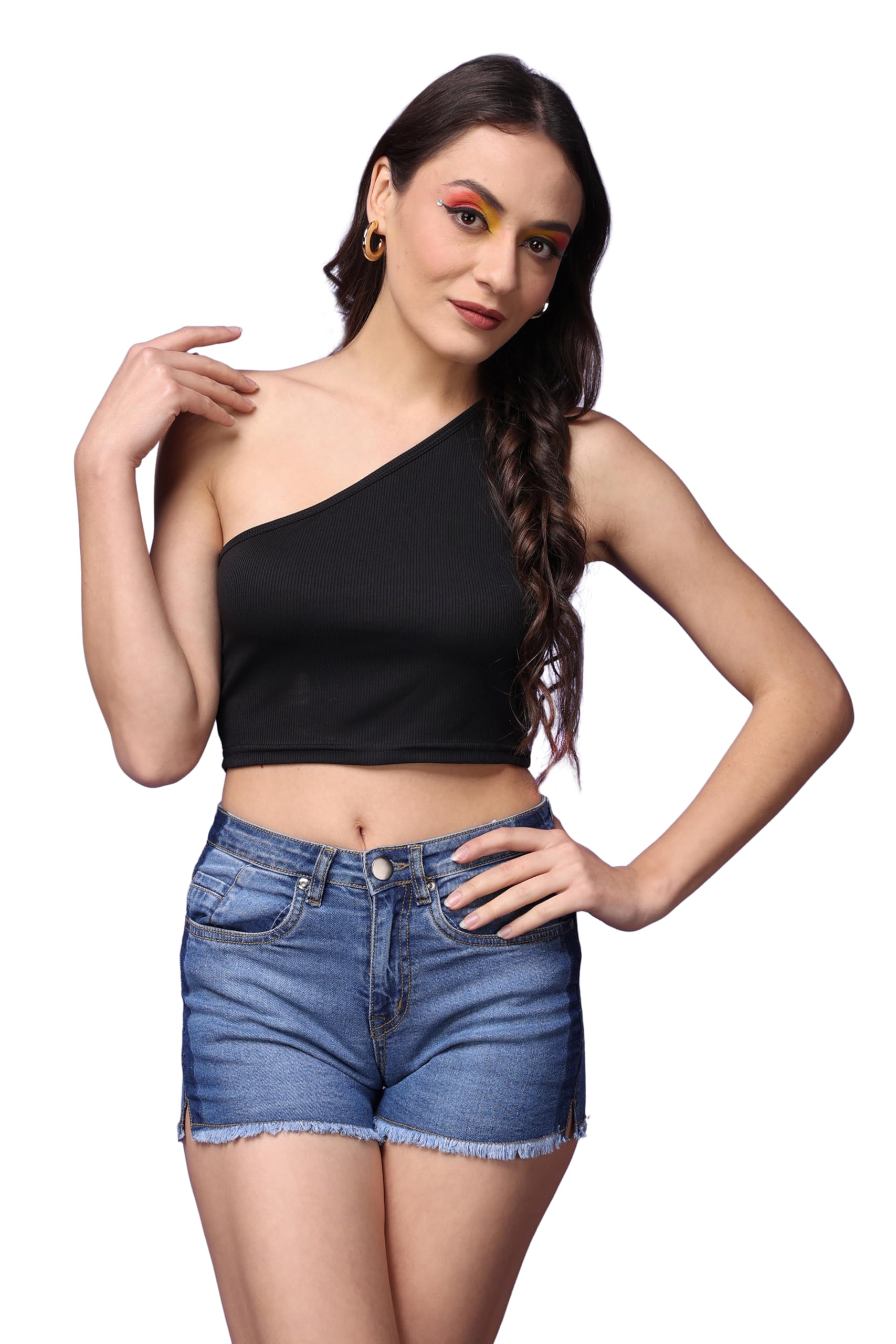 popwings Casual One Shoulder Ribbed Crop Top for Women || Sleeveless Crop Top for Women || Latest Stylish Women Crop Top for Summer || Ribbed Crop Top for Women-picture-51