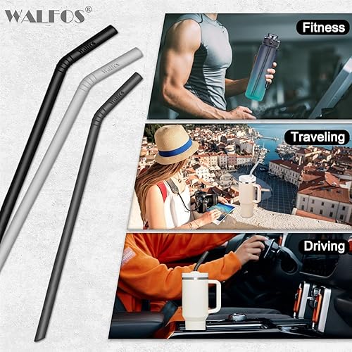 Miniatura 7 de Walfos Pajitas de silicona  Pajitas reutilizables flexibles para batidos, vasos de 20 y 30 onzas, sin BPA. 2 tamaños (3 popotes anchos + 3 popotes