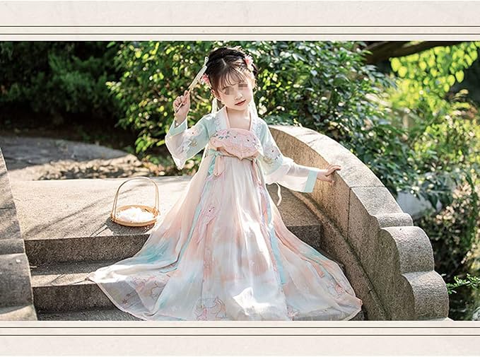 Hrippy Abito Hanfu Per Bambine Costume Tradizionale Cinese Con Ricamo Floreale - Abito Elegante Per Spettacoli E Feste, Rosa, Taglia 150 Cm - 2