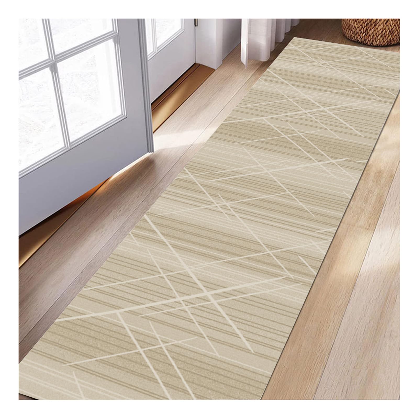 Siunwdiy Beige Minimalist Runner Rug - Anti-Slip Carpet, Extra Long Washable Runner for Hallway/Office/Entry, Low-Pile Durable Floor Mat,60x400cm - Stairs, Landing, Utility Room，Custom Size