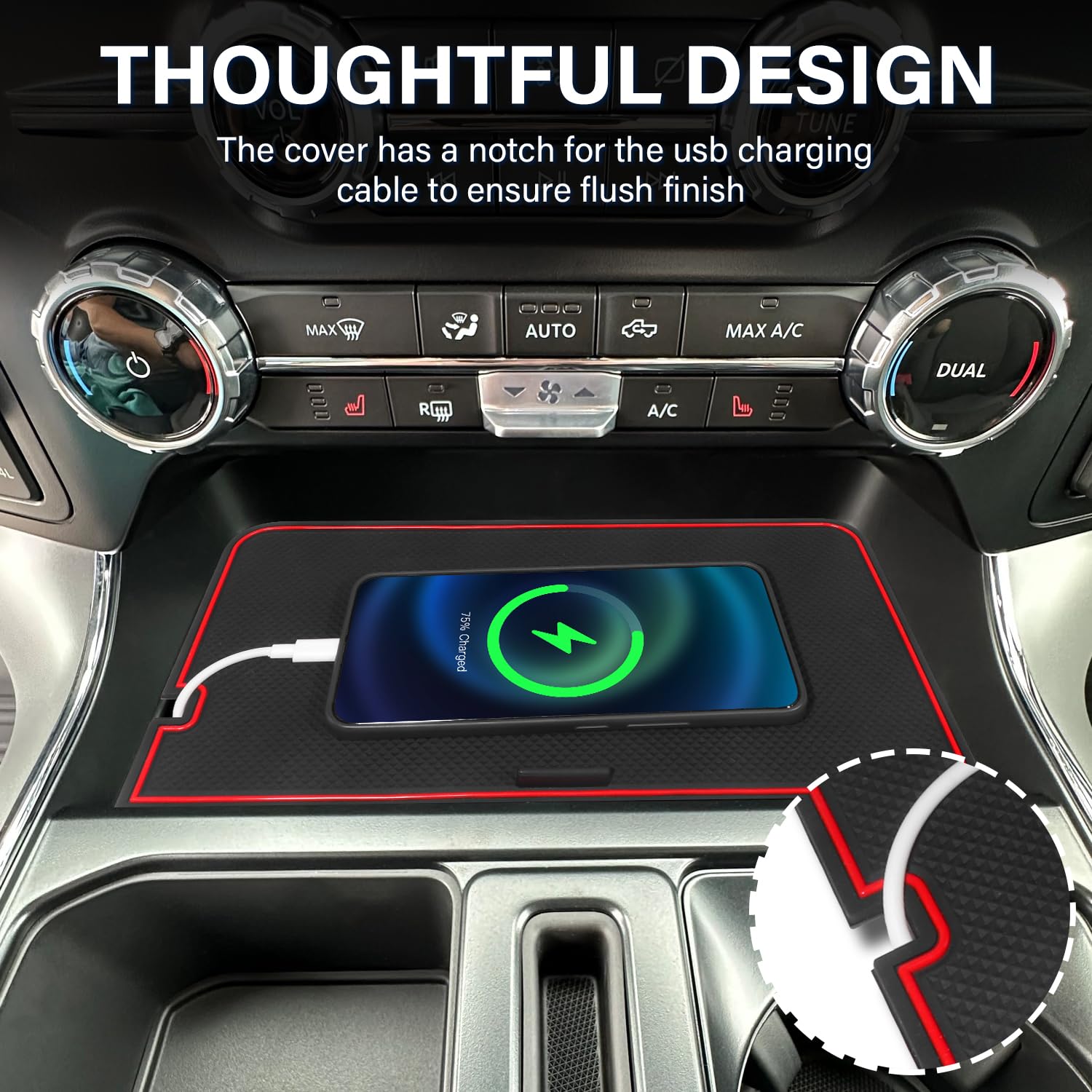 2025 F150 Accessories Secret Compartment Cover For Ford F150 2021-2025 / F150 Lightning 2022-2024 – Fits Open Pocket, Red, With USB Hole 2021 Ford F 150 Center Console - View #6