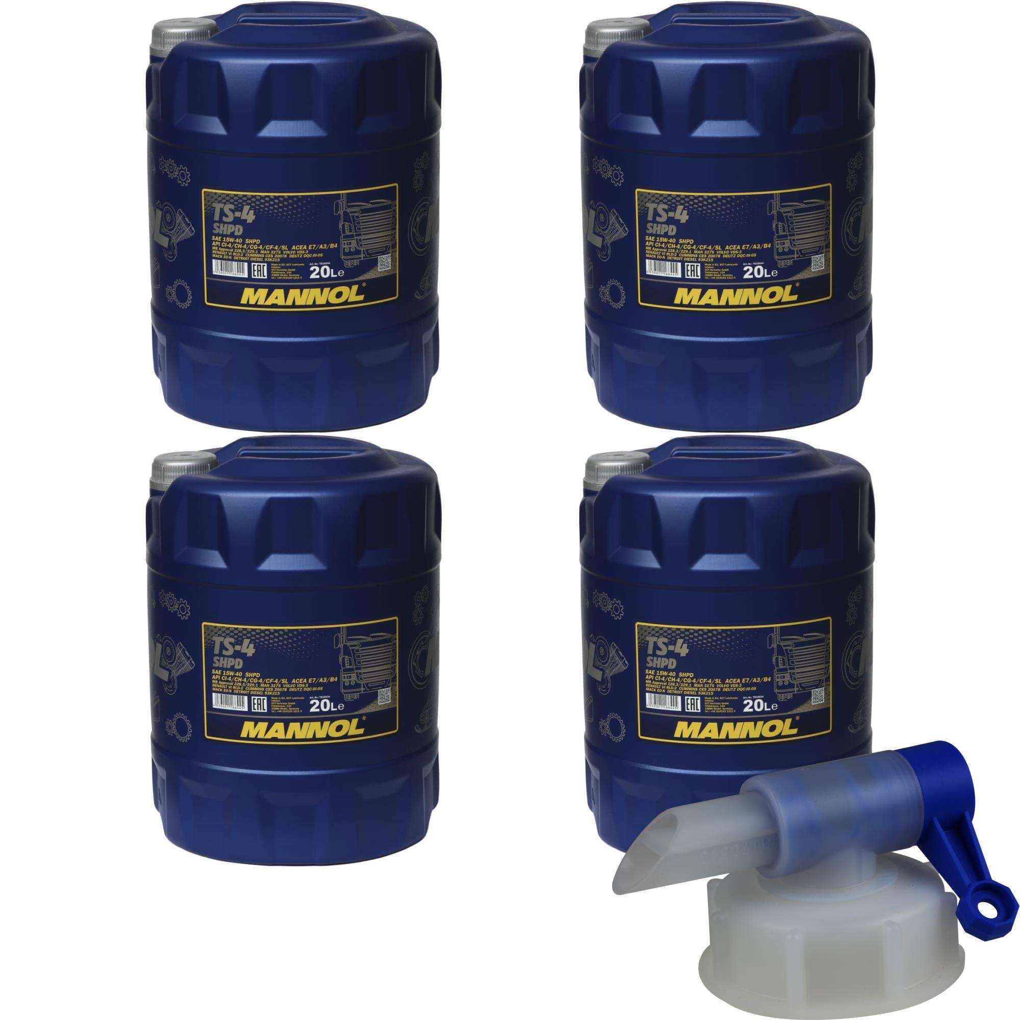 MANNOL TS-4 SHPD 15W-40 Huile moteur API pour camion avec robinet de vidange 20 l