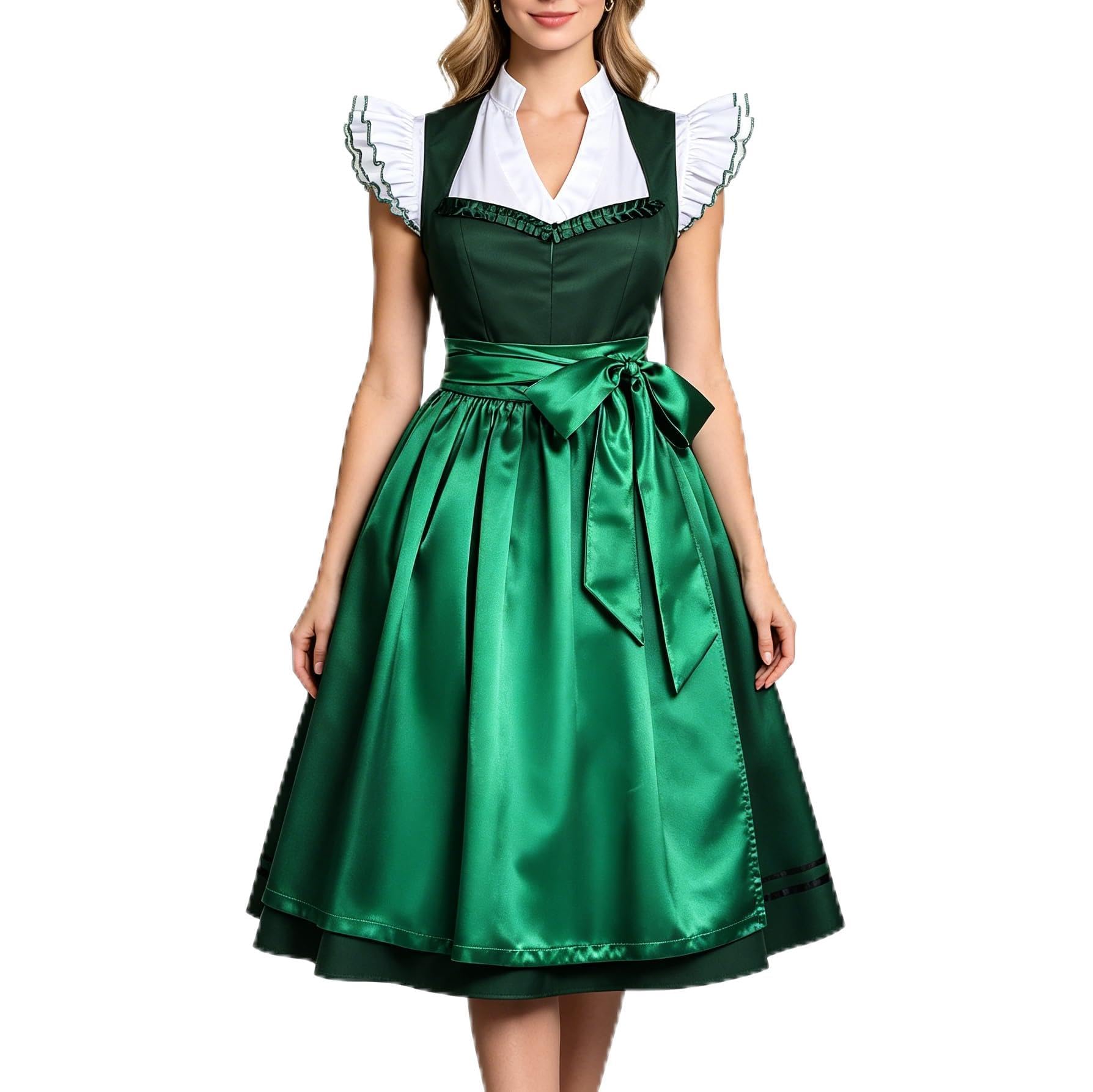 Oktoberfest Dirndl Damen Lang Dirndl Bluse Dirndlschürze Trachtenkleid 3 Teilig Herzausschnitt Oktoberfest Damen Outfit Trachten Dirndl-Komplettsets Dirndlkleid Elegant Trachtenrock Dirndlrock