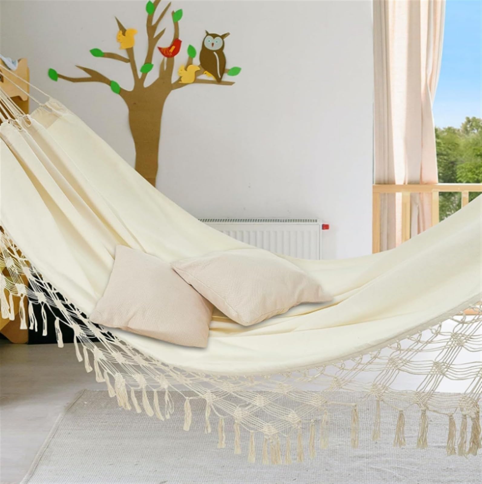 Hamak Ultralekki, Hammock 150x200 Cm Kryty Odkryty Hamak W Stylu Boho Makrama Duże Płótno Miękkie Hamaki Łóżko Dla Dwóch Osób Domu na Kemping, na Zewnątrz