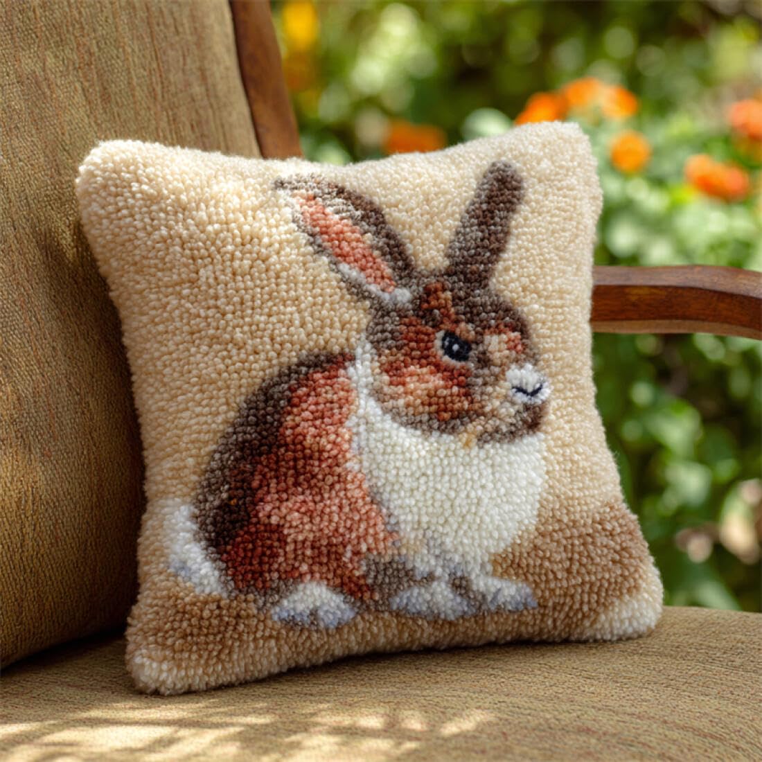 Kitquiver Animal DIY Latch Hook Kit Rabbit Portrait Latch Hook Kit Pillow DIY Rug Crochet Hook Cushion Making Kits with Preprinted Pattern Canvas 17x17In