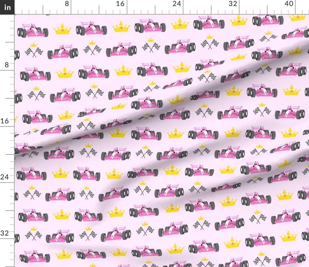 Spoonflower Fabric - Princess Race Cars Pink Girls Racing Printed on Petal Signature Cotton Fabric by The Yard - Sewing Quilting Apparel Crafts Decor