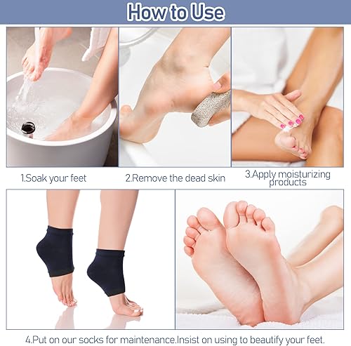 Miniatura 7 de Sibba 2 pares de calcetines de talón de gel, calcetines suaves hidratantes para tratamiento de talón agrietado, ventilar calcetines de punta