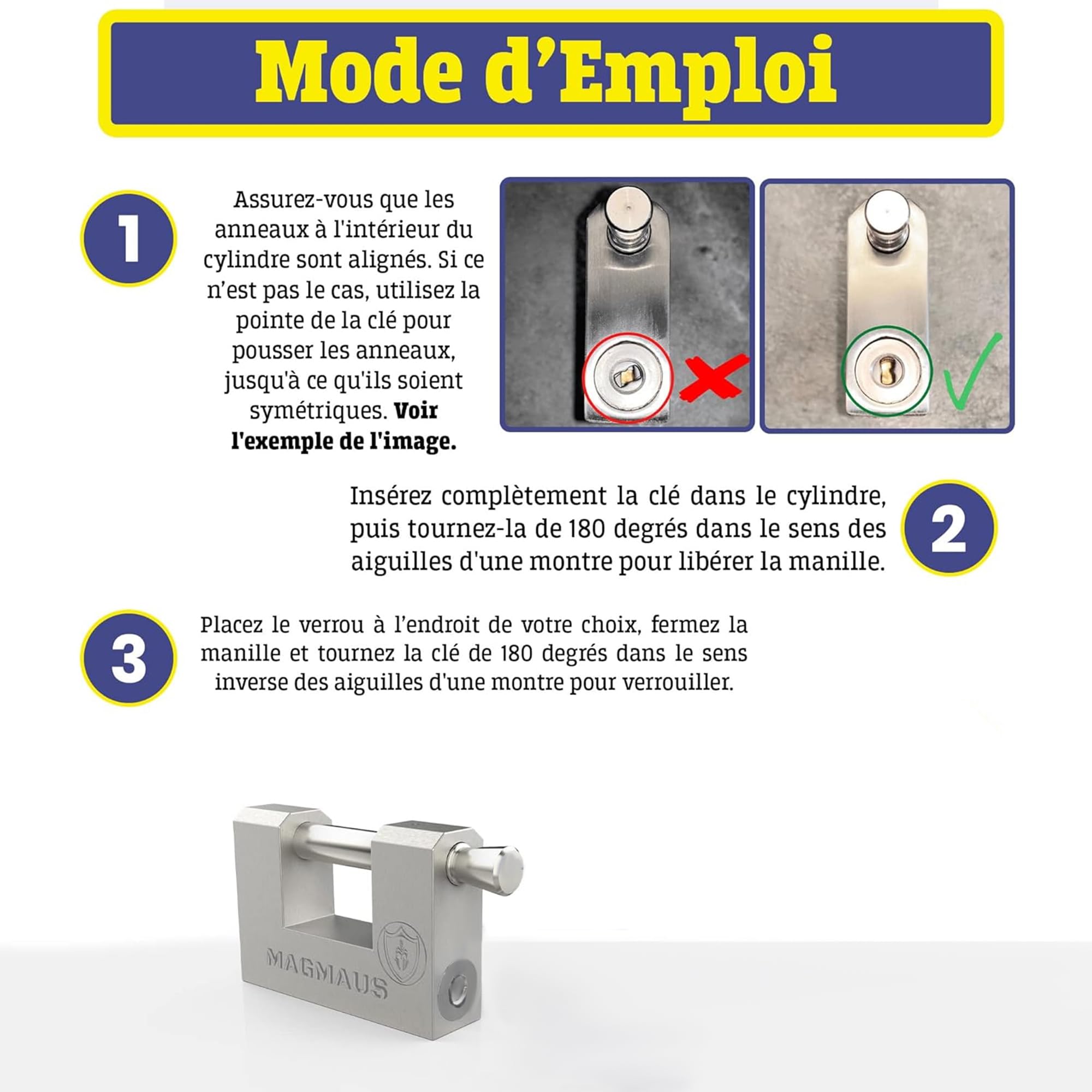 Magmaus® RTL/70 Cadenas sécurisé ultra-résistant 3 clés [Acier inoxydable] résistant aux intempéries - Idéal pour container, portail, garage