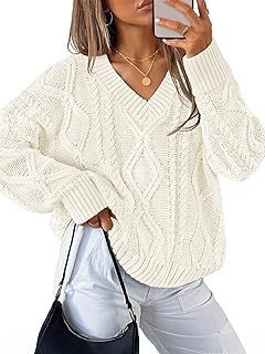 Women's Fall Oversized Sweaters 2025 Casual Long Sleeve V Neck Cable Kni...