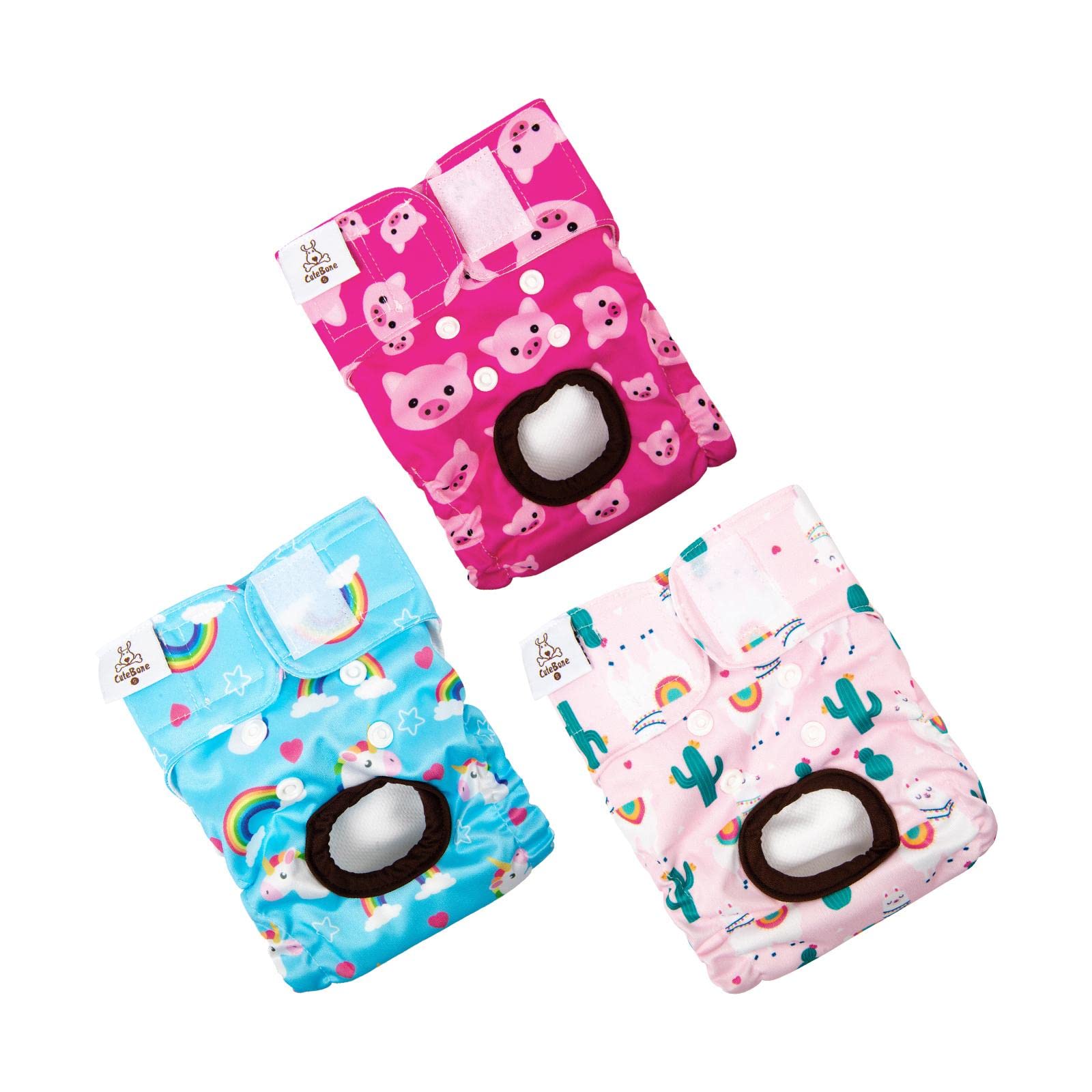 CuteBone Pannolini per Cani Lavabili, 3 Pezzi Mutandine Cane Femmina Calore, Altamente Assorbenti Mutande Igieniche Animali D31XS-IT