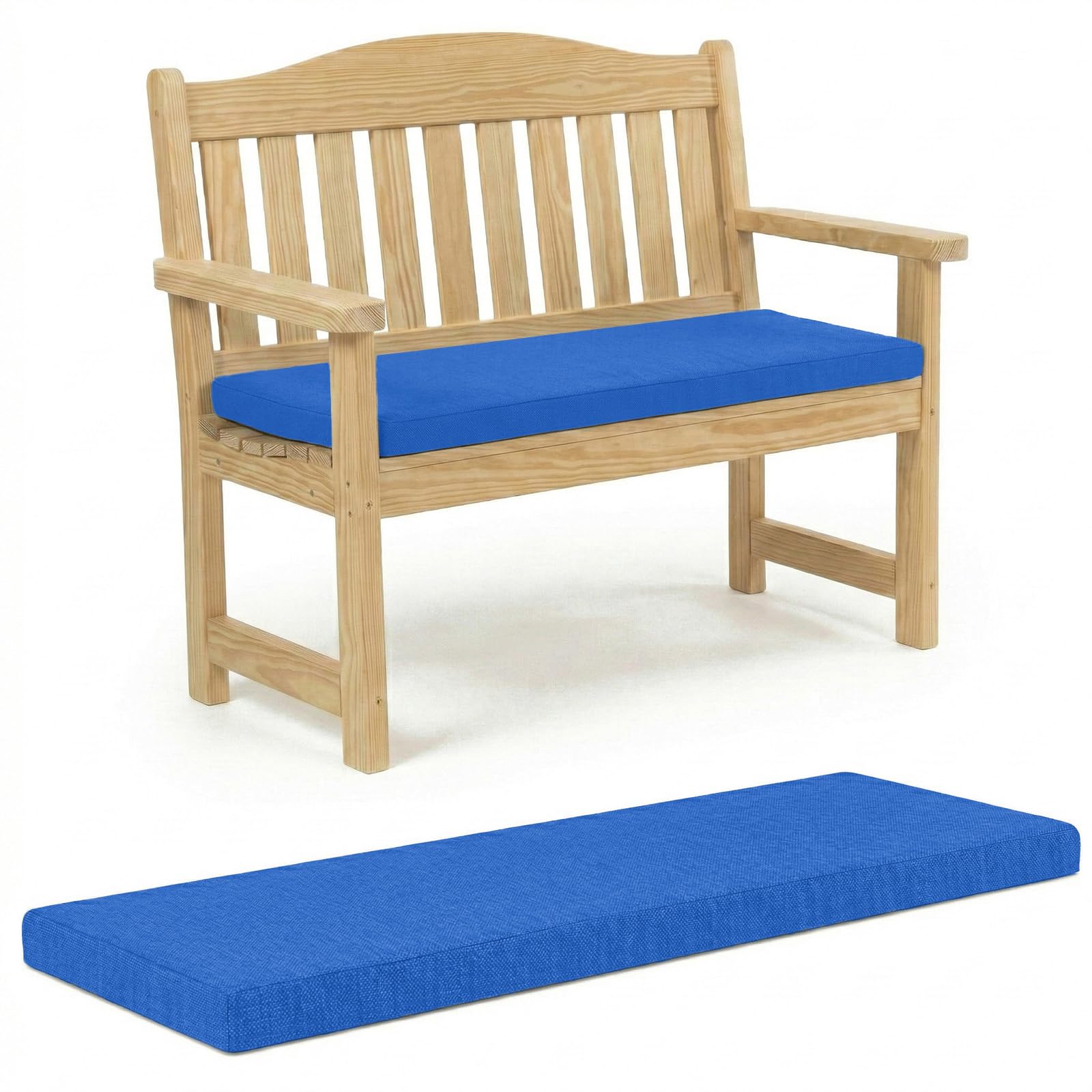100% Waterproof Garden Bench Cushion 2/3/4 Seater Outdoor Long Bench Seat Pad for Lawn & Garden, Patio, Office, Coffee Shop with Removable Cover (2 Seater 108cm x 45cm x 5cm, Blue)