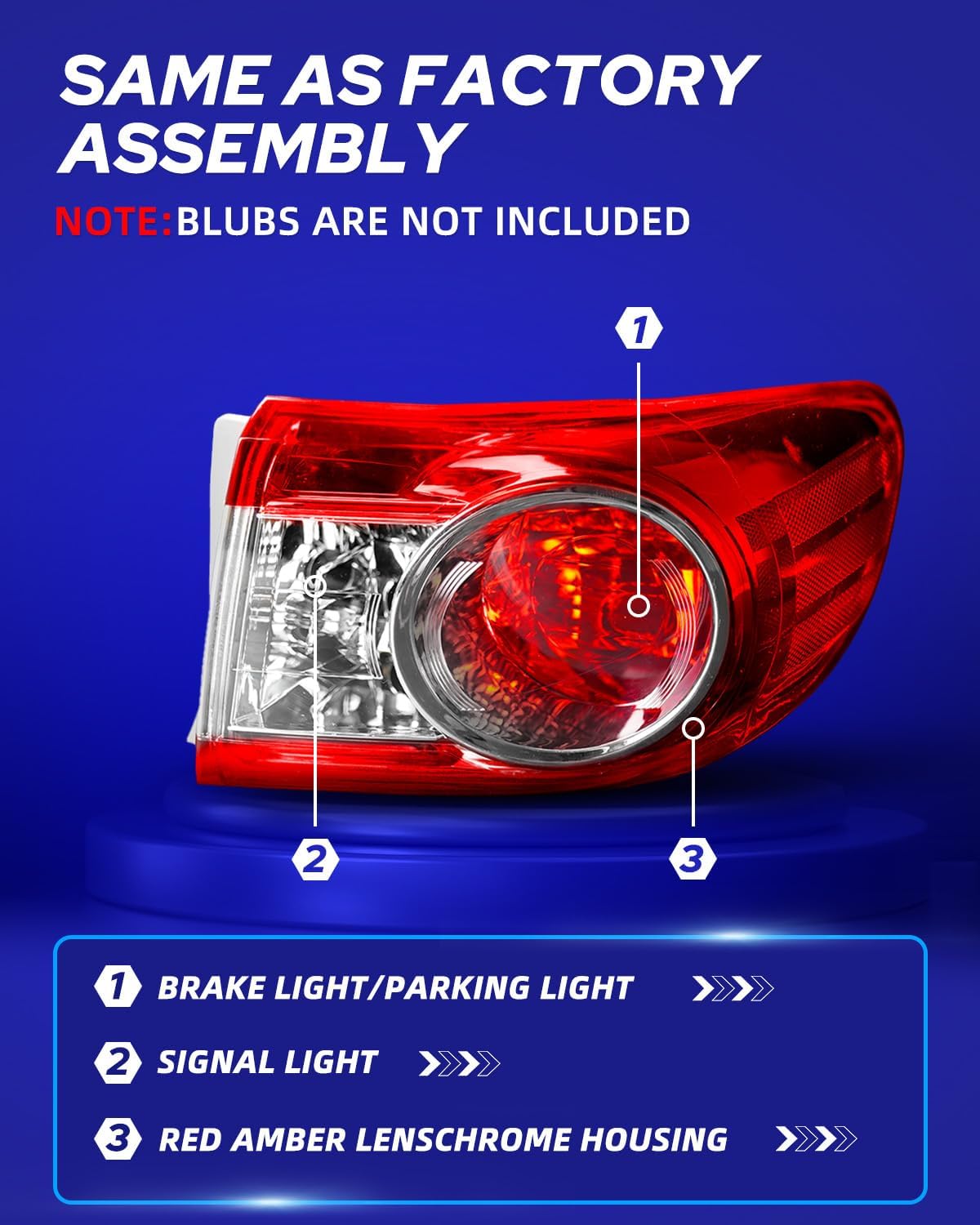 AUTOONE For Toyota Corolla Tail Lights Assembly, Tail Lamp Assembly Fit for 2011-2013 Corolla Rear Factory OEM Passeger Side, Without Bulbs