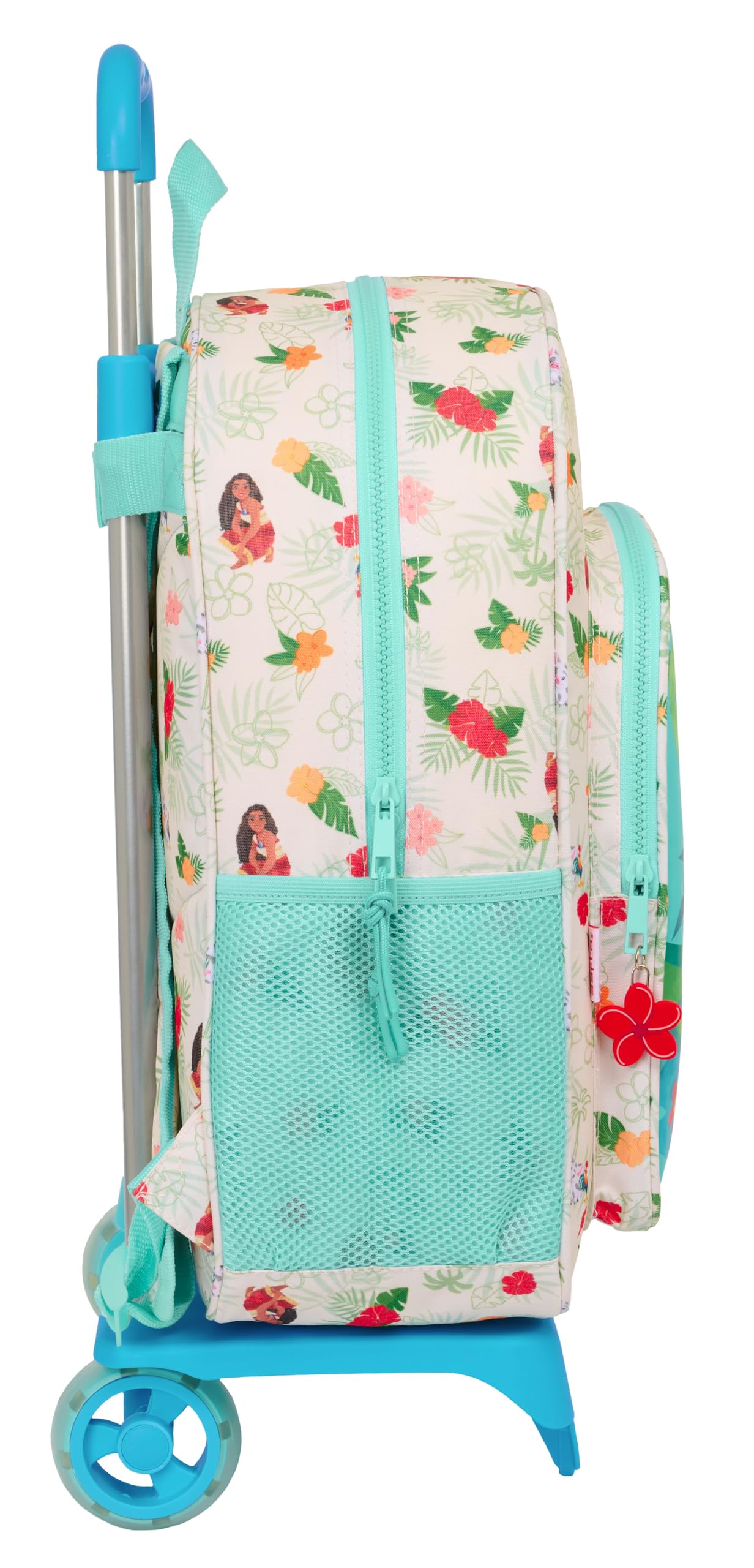 VAIANA - Mochila Escolar Grande con Carro, Mochila Niño, Mochila Infantil, Adaptable a Carro, Ideal para Niños en Edad Escolar, Cómoda y Versátil, Calidad y Resistencia, 33x15x42 cm, Color Beige/Azul