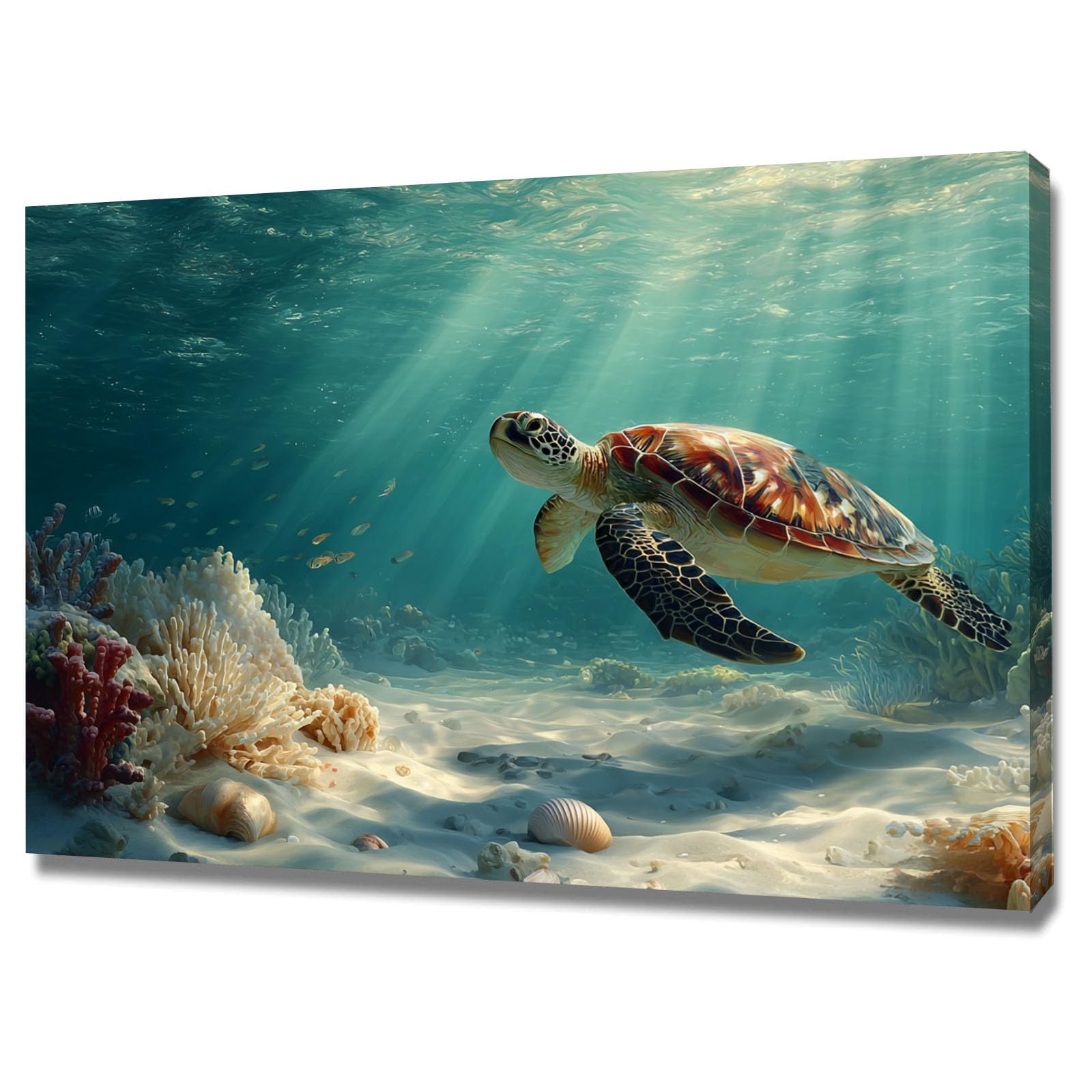 TERUEA Funny Animal Wall Decor Poster Animal Sunlight Ocean (Turquoise)-20x30cm Framed